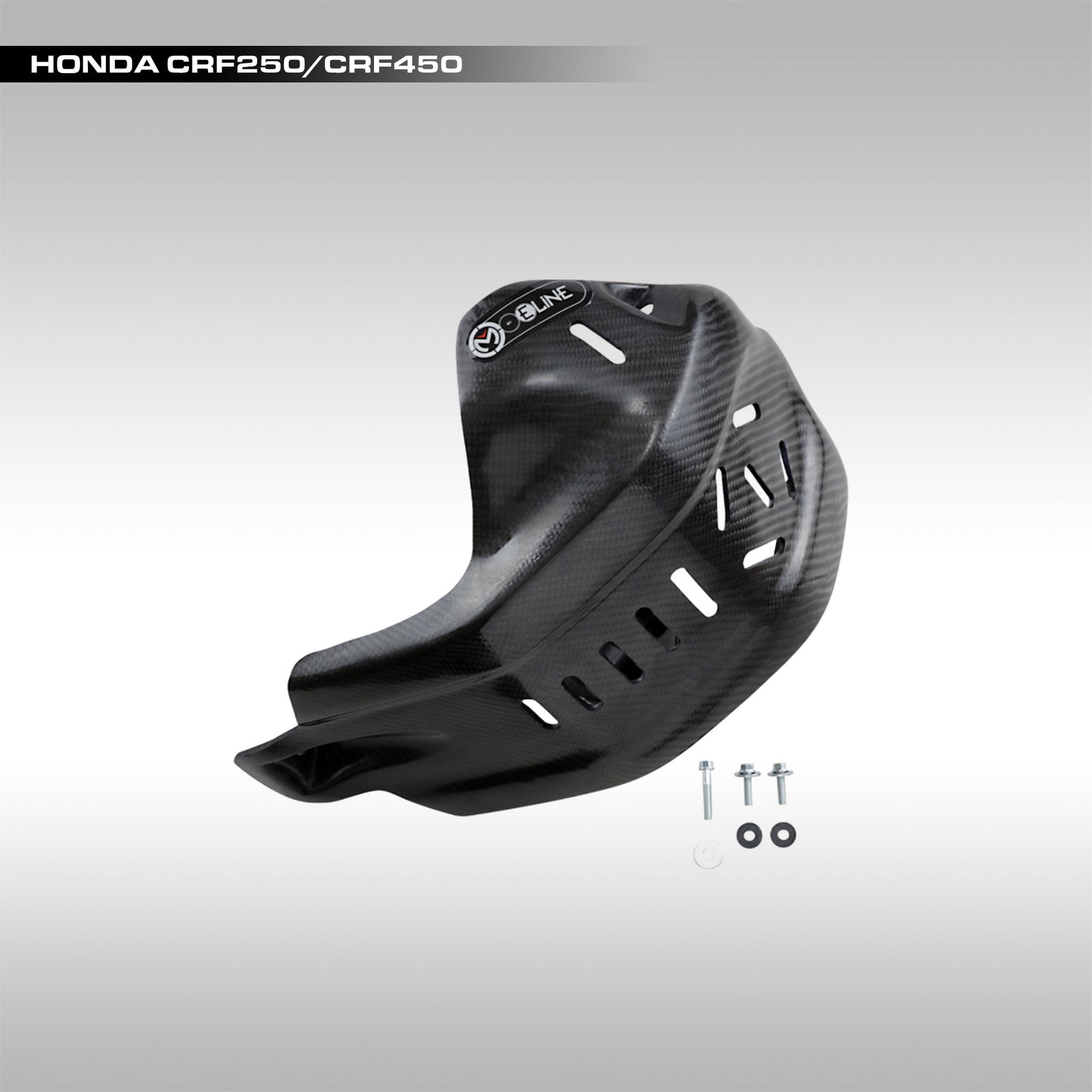 Carbon fiber skid plate for Honda CRF450 and CRF250 motocross, enduro and dualsport motorcycles.