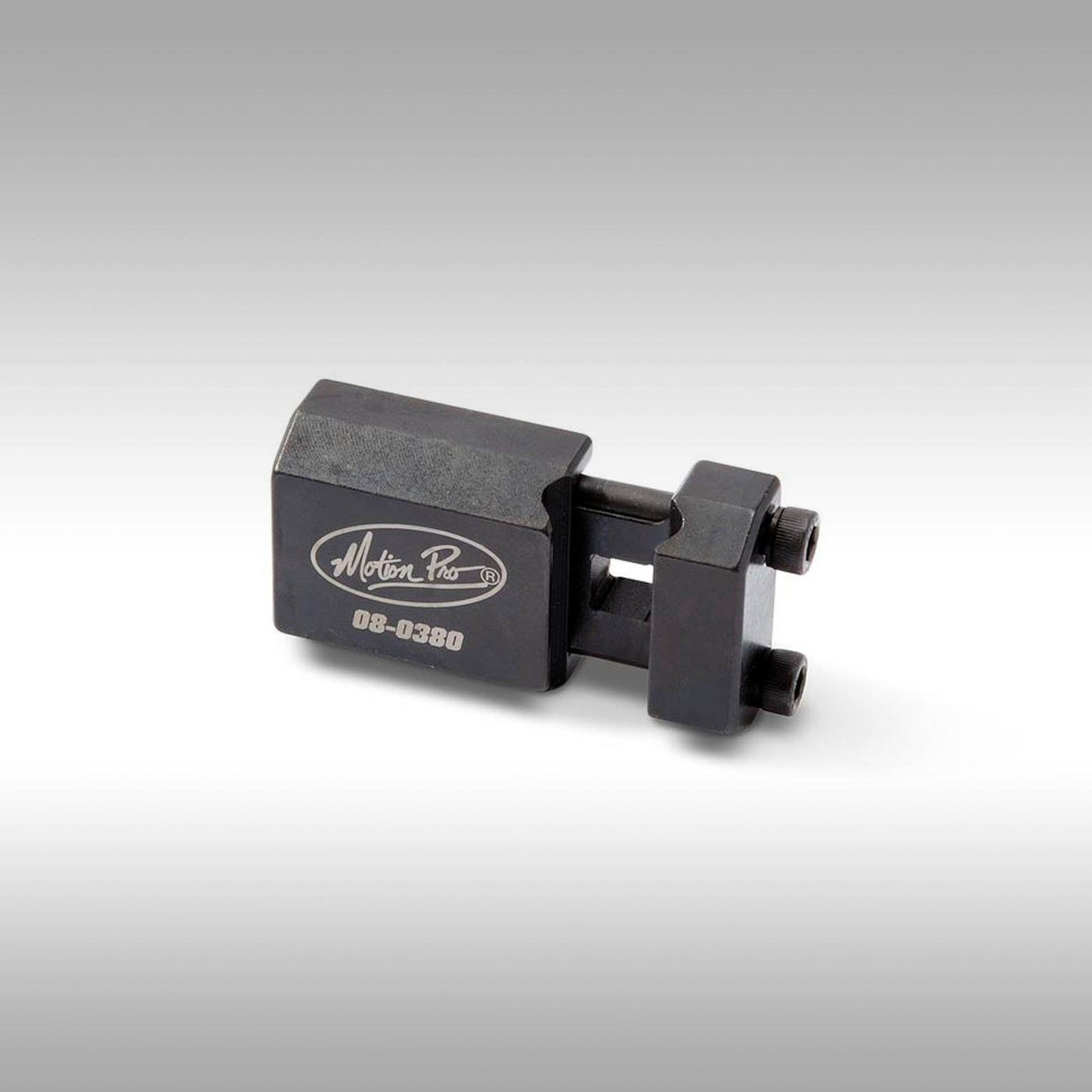 Motion Pro 08-0380 Adjustable Torque Wrench Adapter clamped to a box-end wrench.