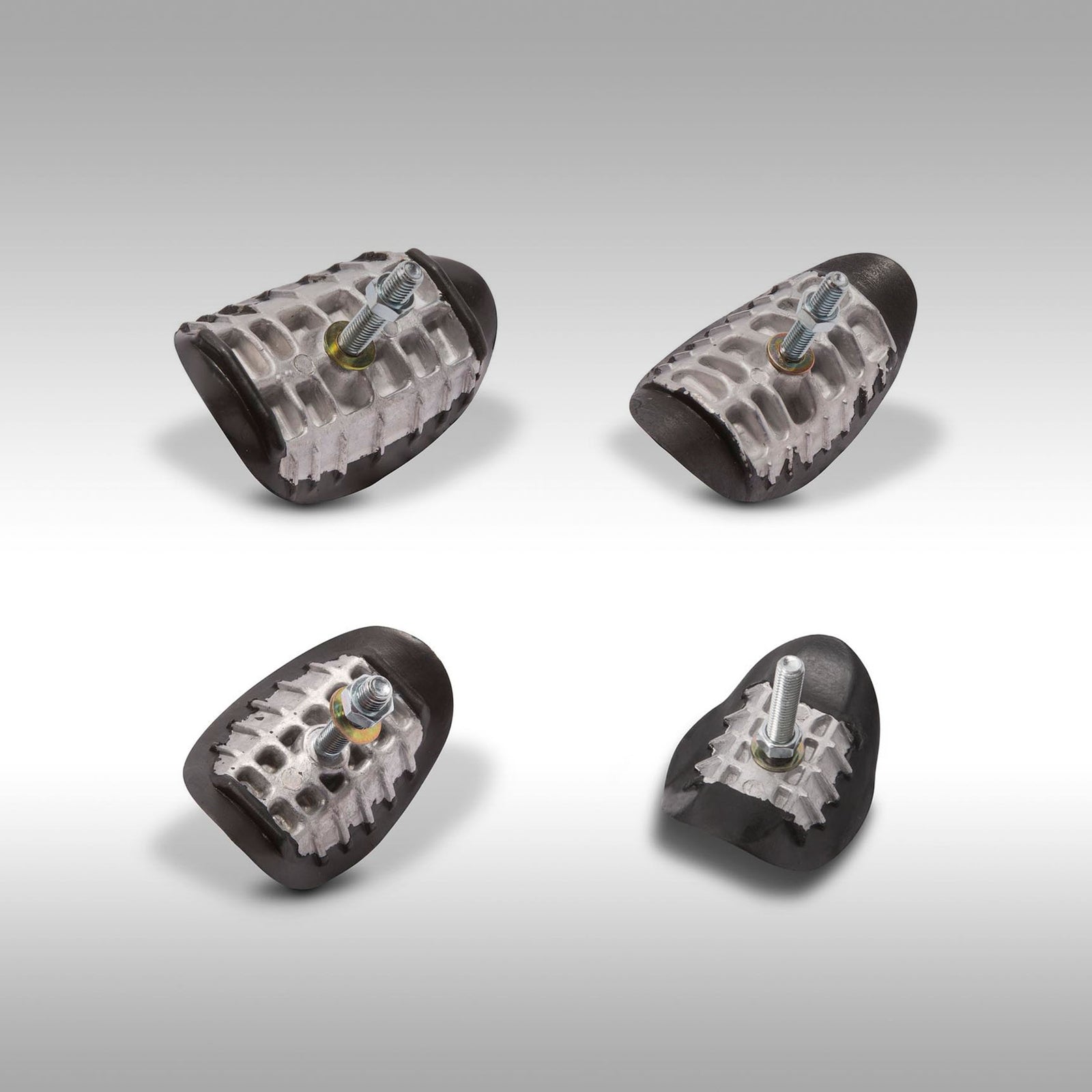 Motion Pro alloy and rubber rim locks in  all 4 sizes on a gray background