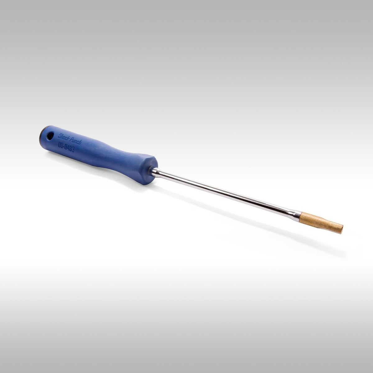 Motion Pro 08-0483 shock spanner punch tool with brass tip and knurled steel handle.