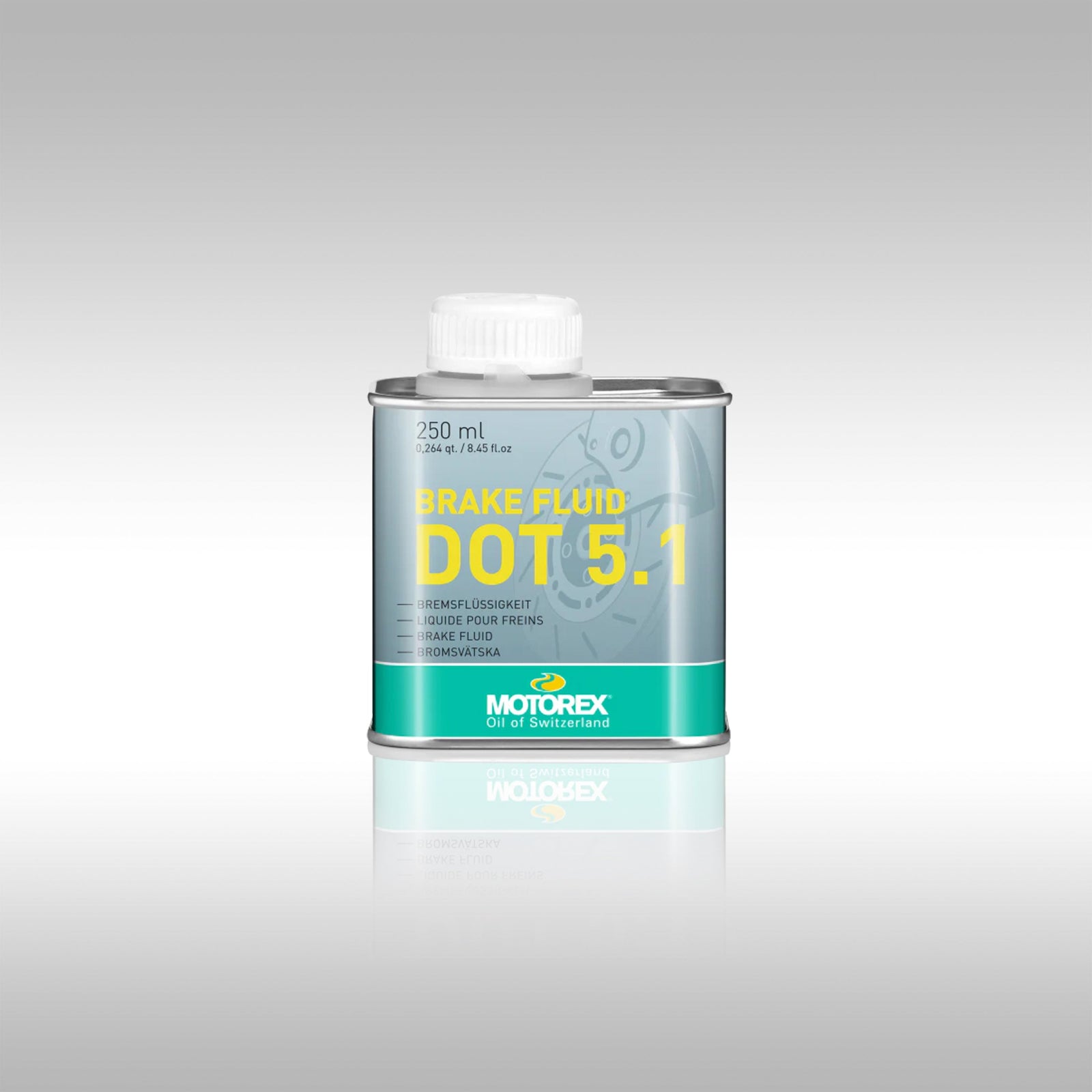 Bottle of Motorex synthetic DOT 5.1 brake fluid.
