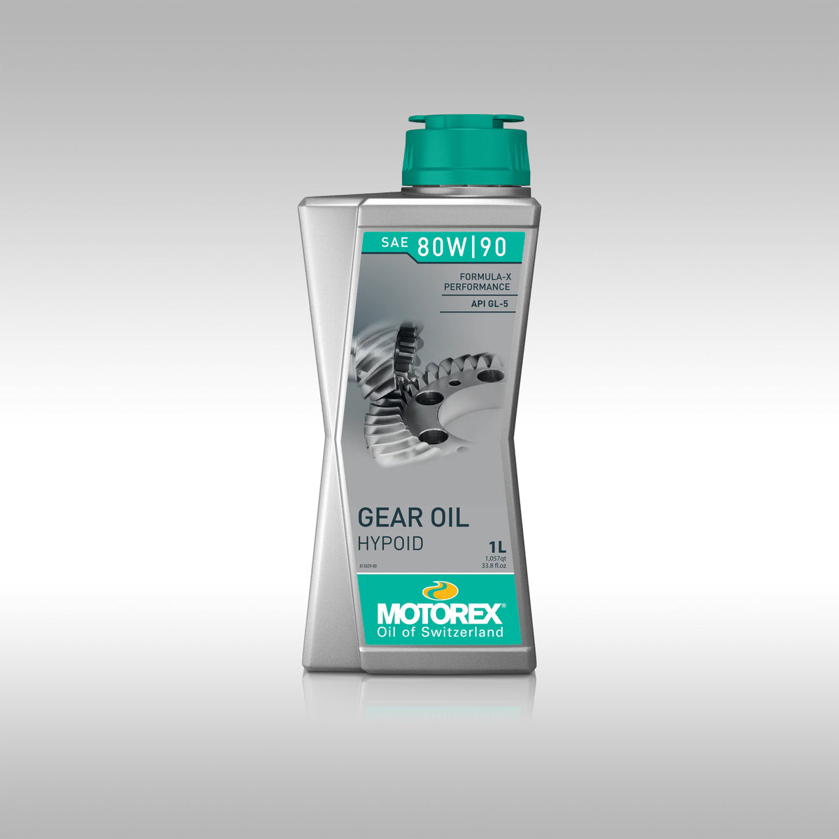 Motorex gear oil bottle on a gray background