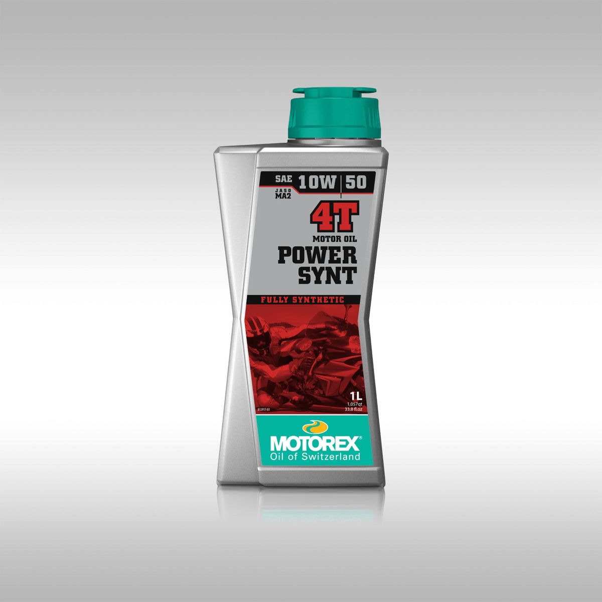 Bottle of Motorex Power Synt 4T fully synthetic motorcycle engine oil.