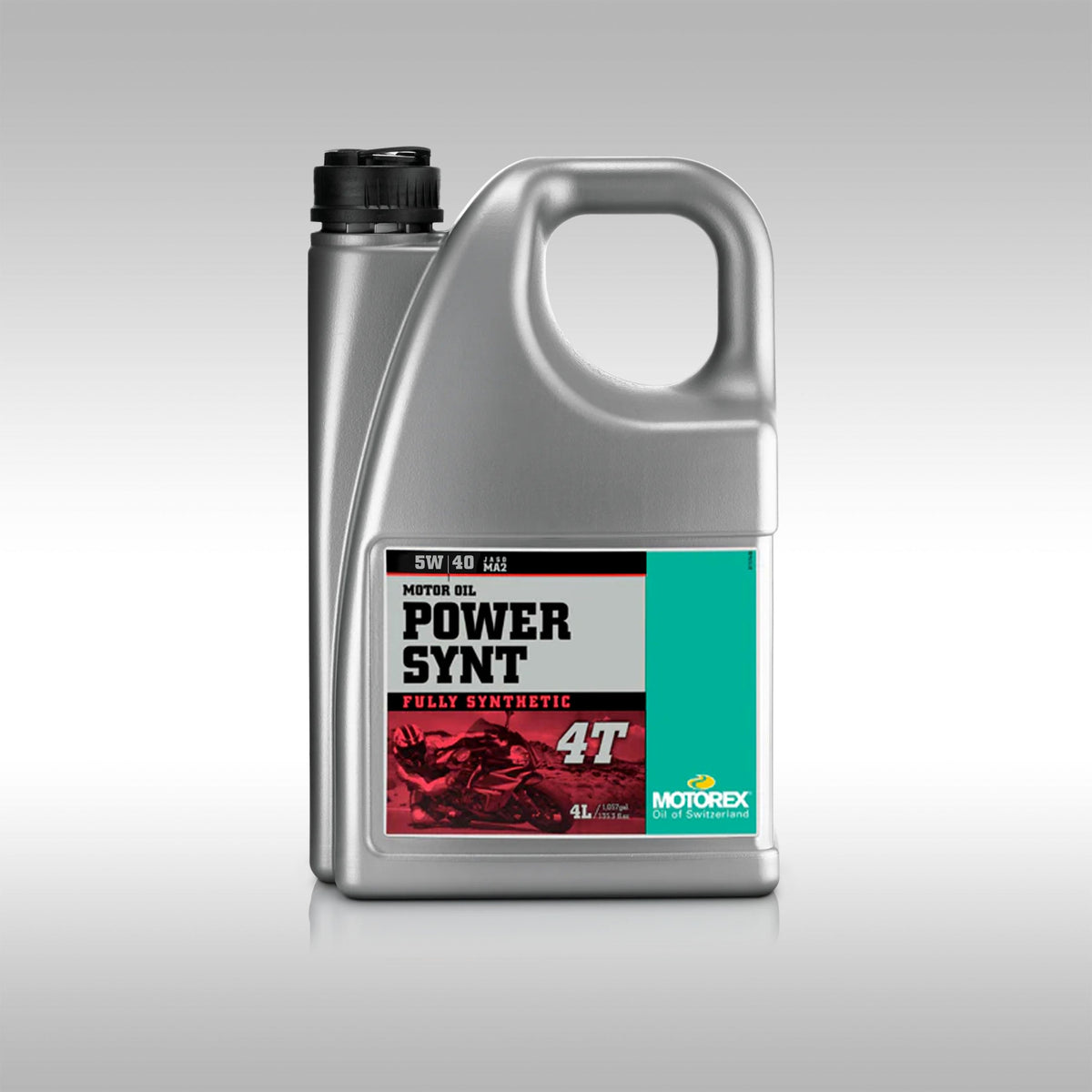 Bottle of Motorex Power Synt 4T fully synthetic motorcycle engine oil.
