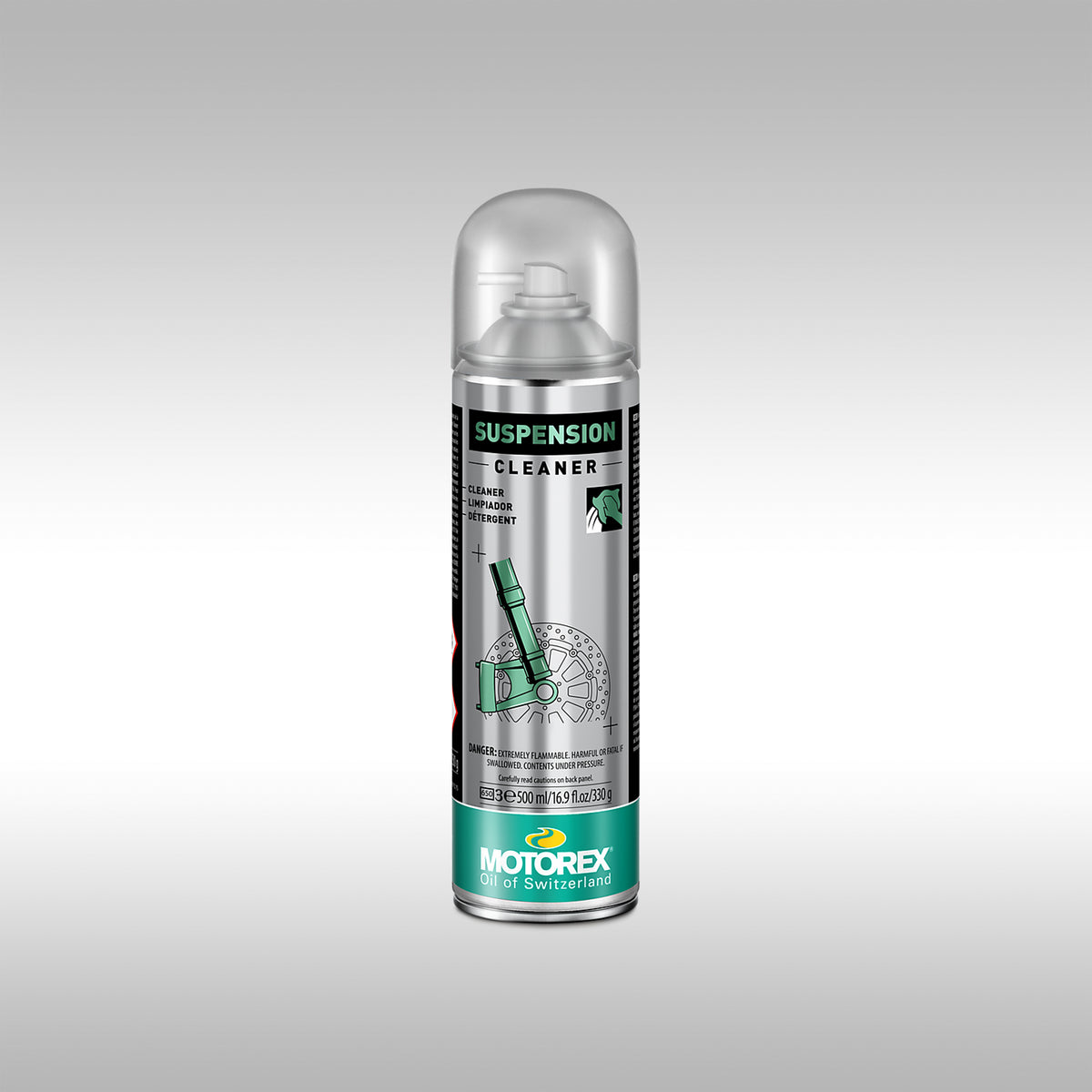 Motorex suspension cleaner spray can on a gray background