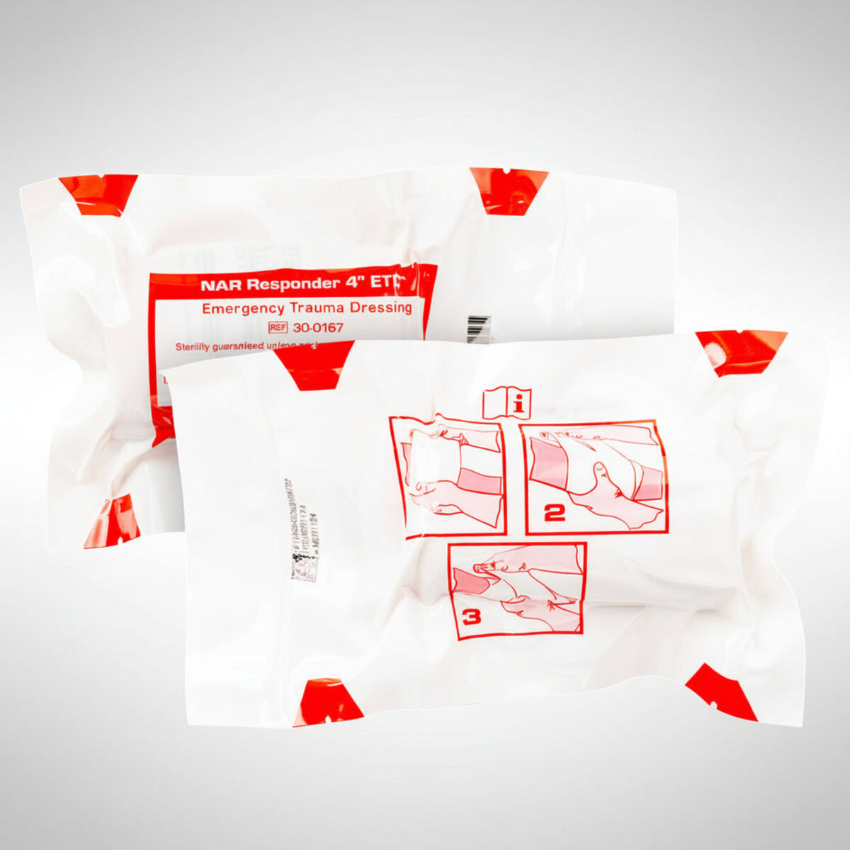 NAR (ETD) emergency trauma dressing packaged on a light gray background