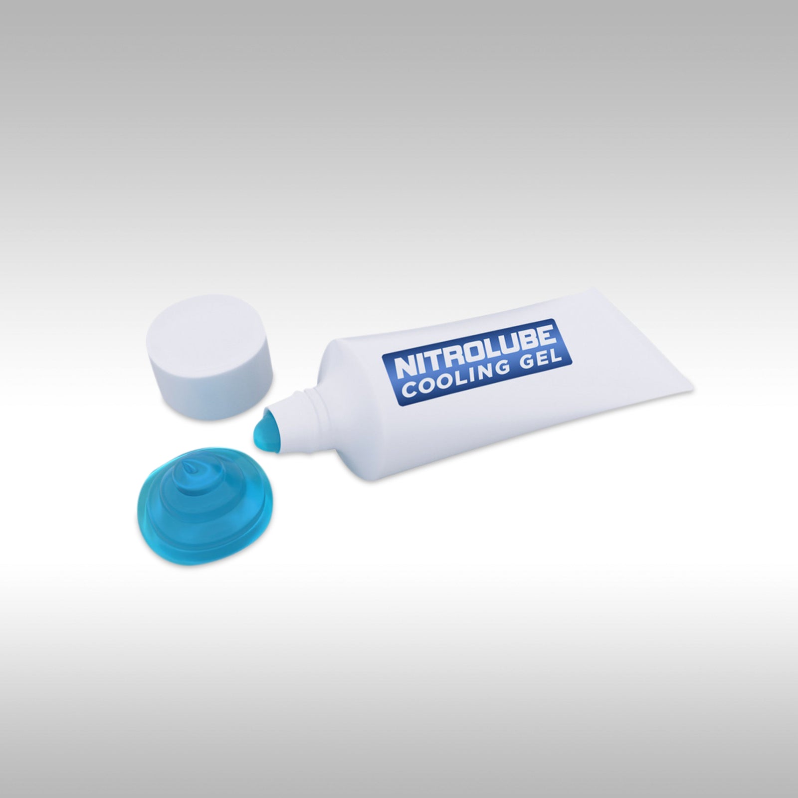Nitrolube cooling gel tube with cap on a light gray background.