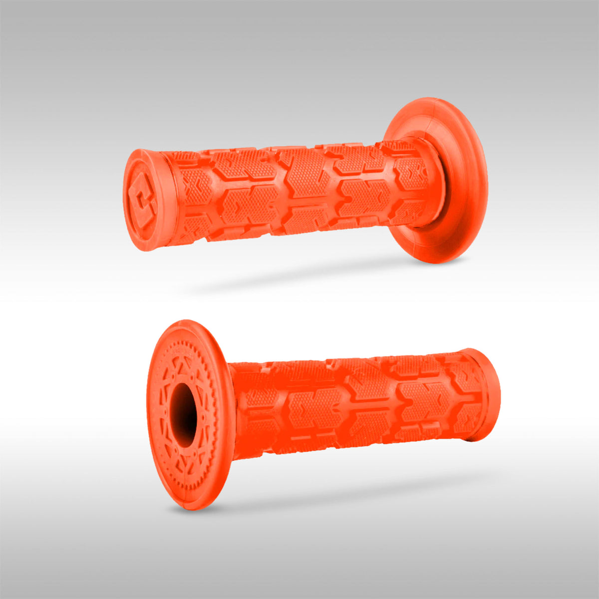 ODI single ply ROGUE motorcycle grips. Slightly larger profile for more comfort and control. Dirtbike, enduro, dualsport, motocross grips that are made in the USA.  Orange