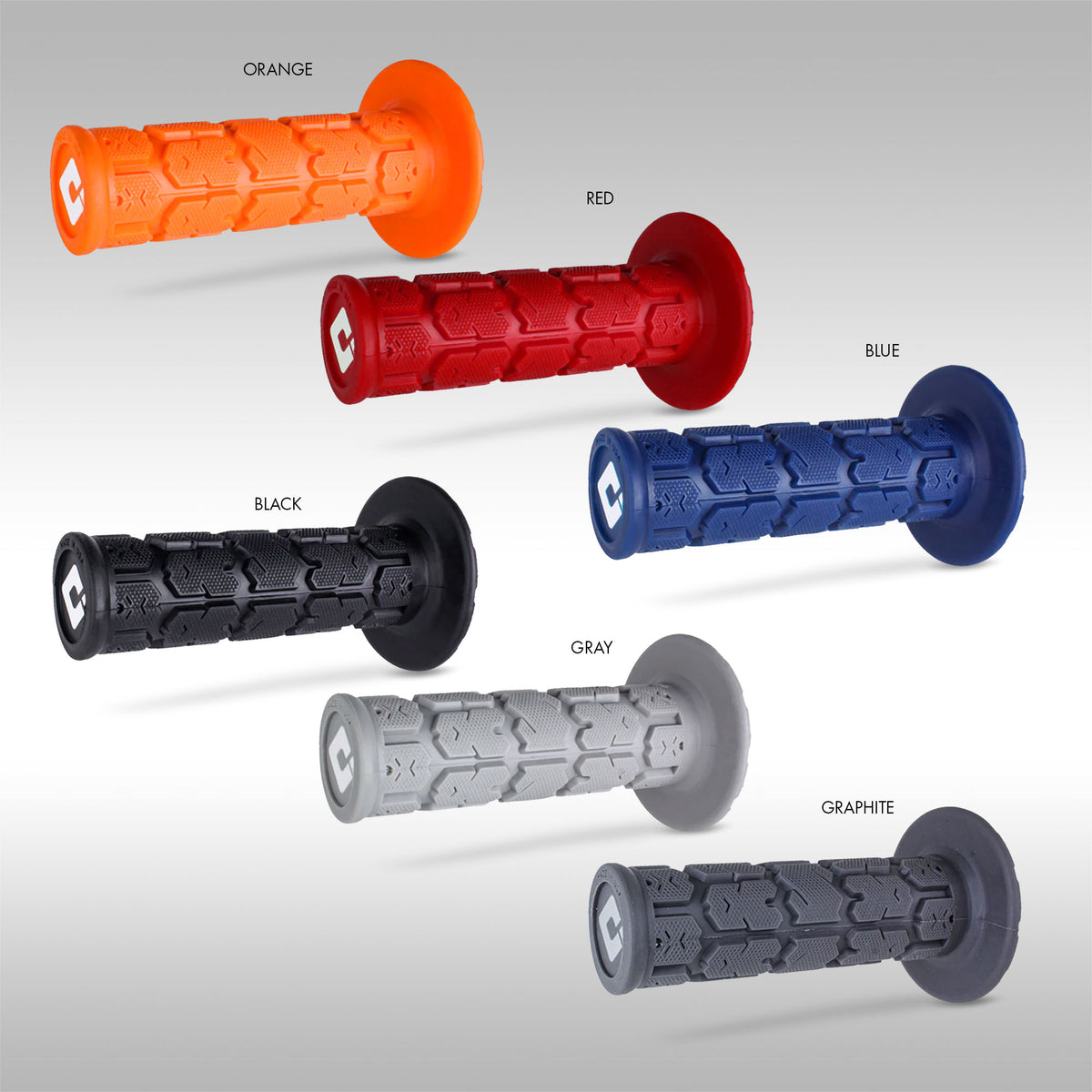 ODI V2 Lock-On Rogue Grip in all colors on a gray background