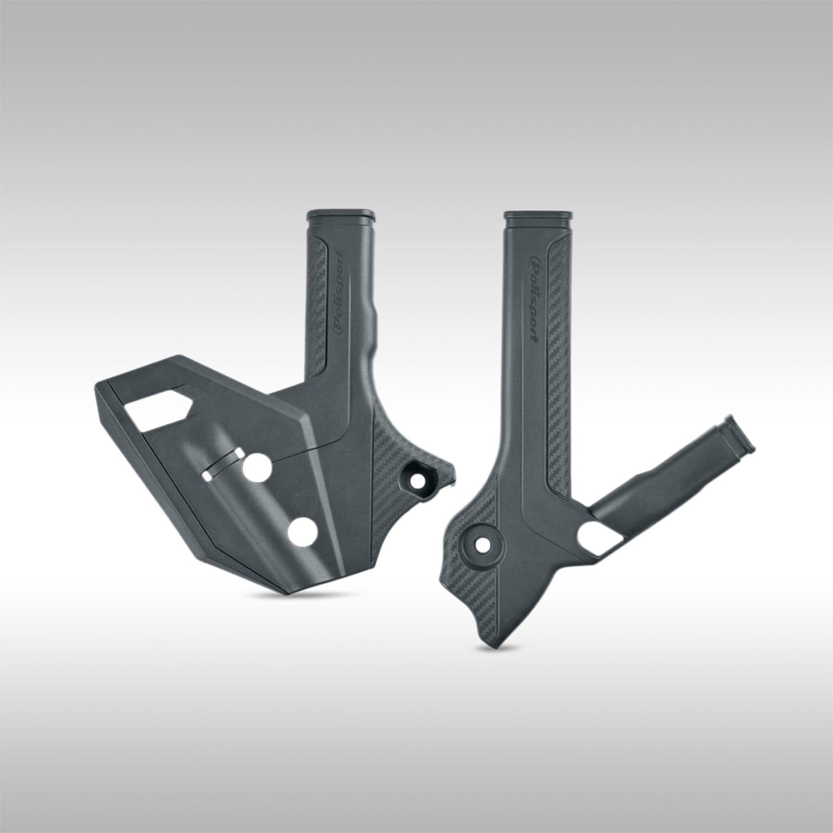 A set of gray Polisport frame guards for the Suzuki DR-Z400, displayed against a gray background.