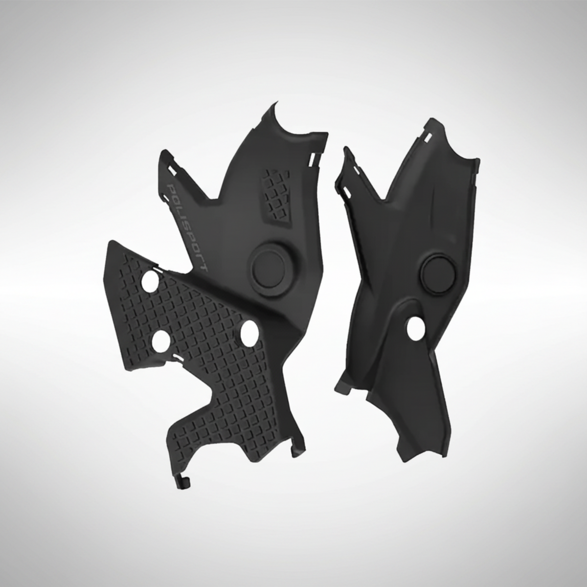 Polisport 8505400001 black polymer frame guards for Yamaha Tenere 700 showing textured grip surface.