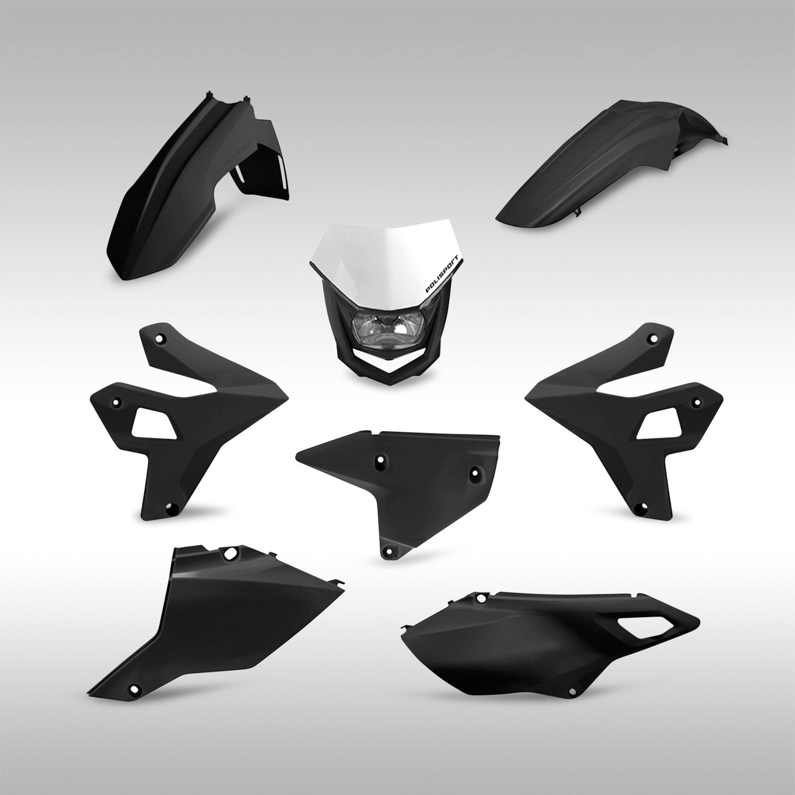 Black Polisport Re-Style Body Kit for Suzuki DR-Z400 on a light gray background.