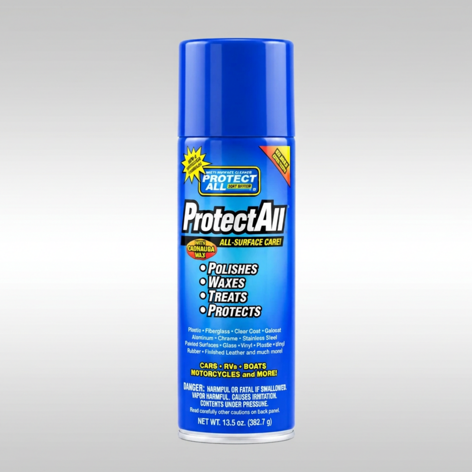 Protect All All-Surface Care cleaner and polish aerosol spray can for motorcycle detailing.