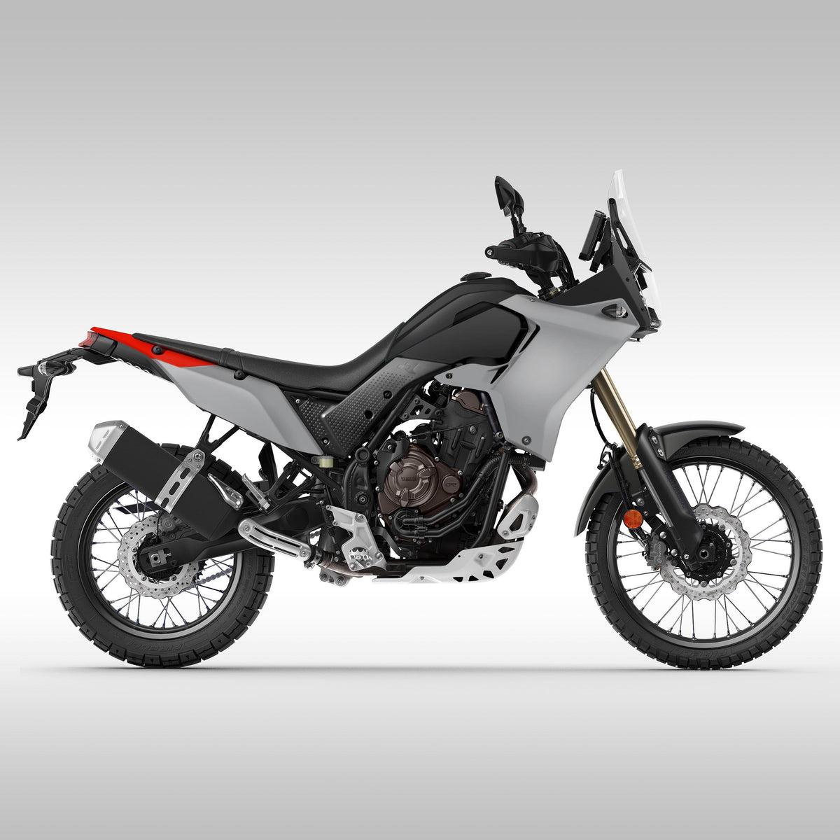 Light Gray, Black, Red RTech Revolution plastic kit for 2019 - 2024 Yamaha Tenere 700. Available in 14 color options. Side profile.