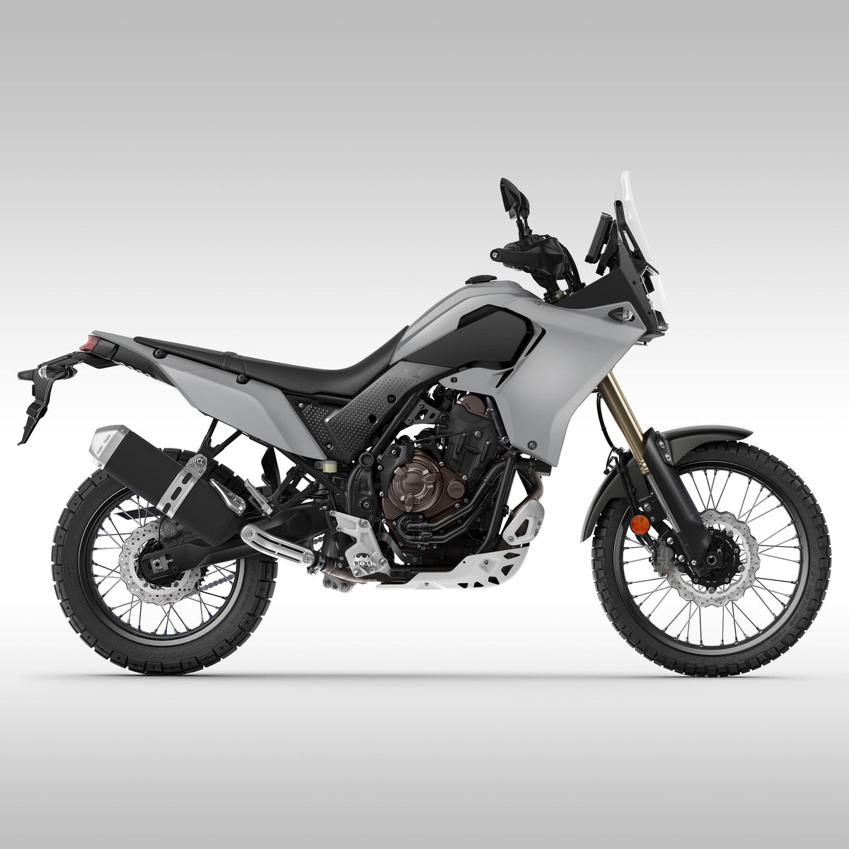 Light Gray, Black RTech Revolution plastic kit for 2019 - 2024 Yamaha Tenere 700. Available in 14 color options. Side profile.