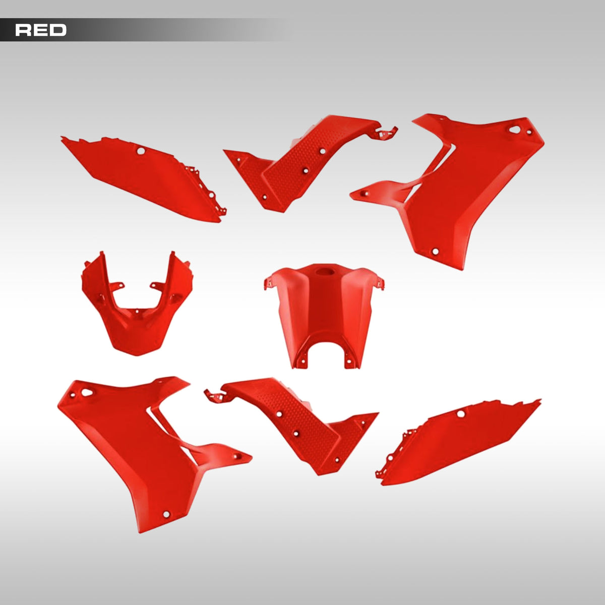 Red RTech Revolution plastic kit for 2019 - 2024 Yamaha Tenere 700. Available in 14 color options.