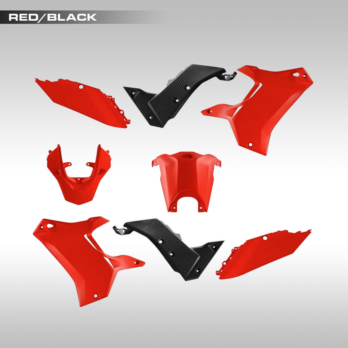 Red, Black RTech Revolution plastic kit for 2019 - 2024 Yamaha Tenere 700. Available in 14 color options.