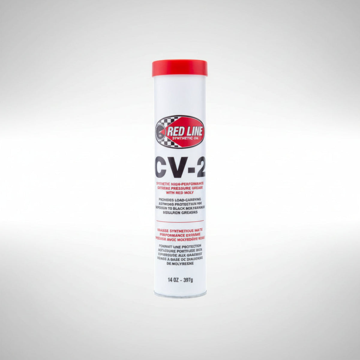 14oz tube of Red Line CV-2 synthetic grease on a gray background