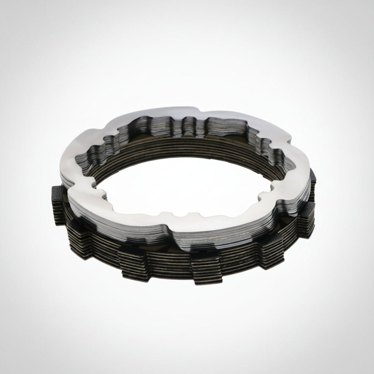 Rekluse TorqDrive manual clutch pack friction plates and steel drive plates for KTM and Husqvarna motorcycles.