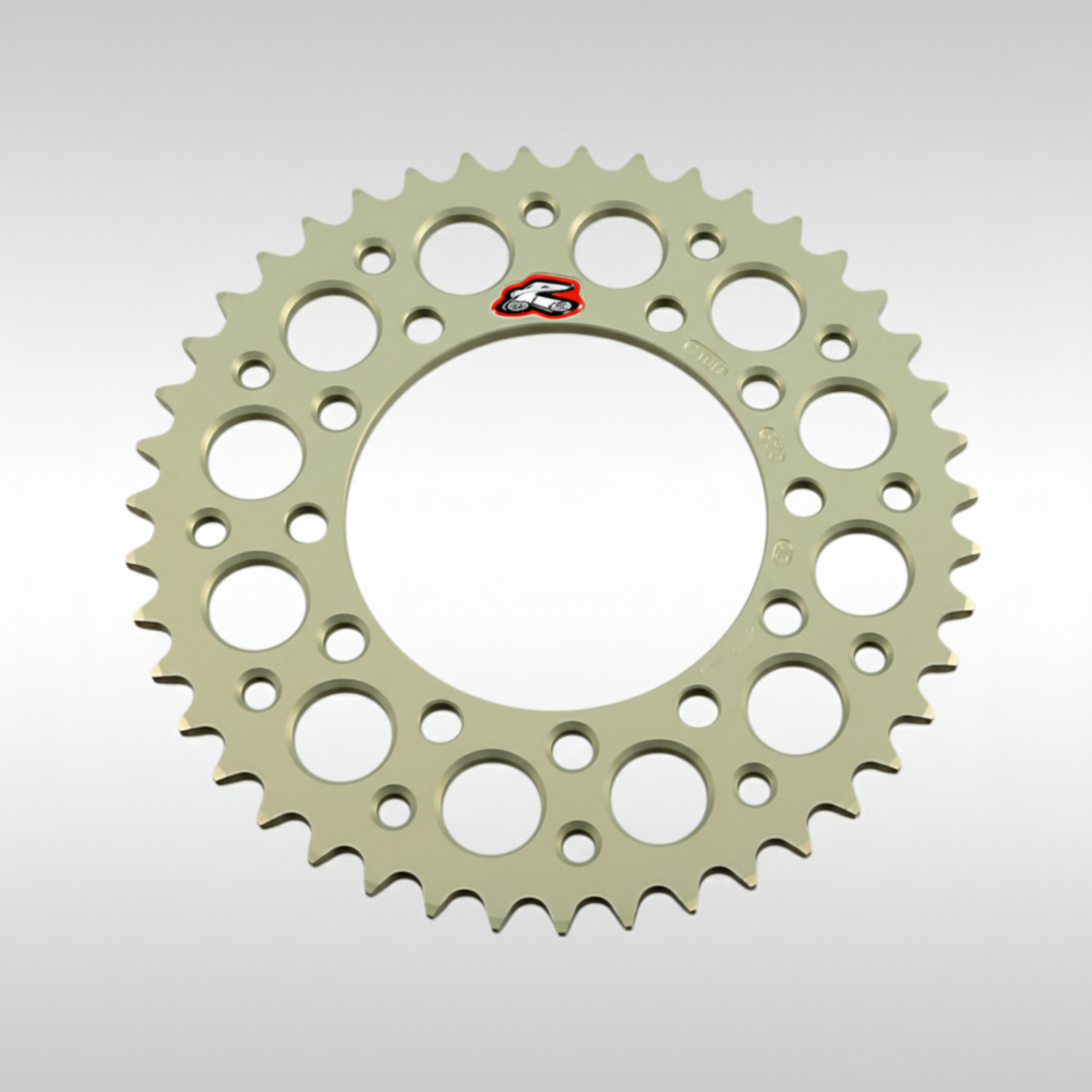Renthal Ultralight hard anodized 43-tooth aluminum rear sprocket.