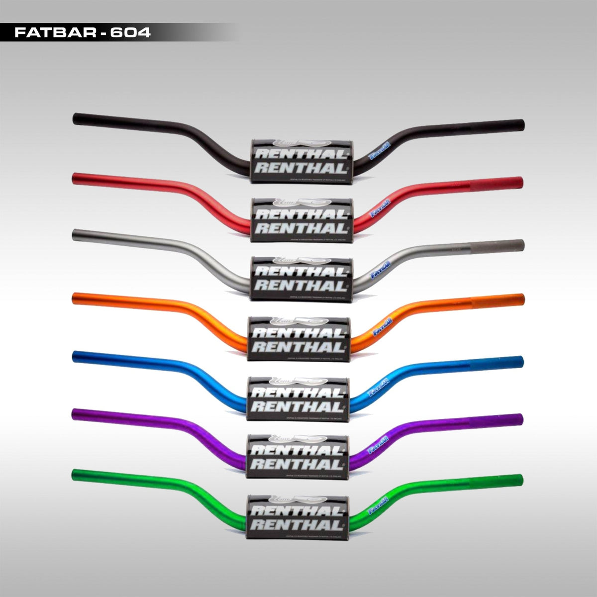 All colors Renthal Fatbar 1-1/8" dirt bike handlebar in the 604 RC bend profile.