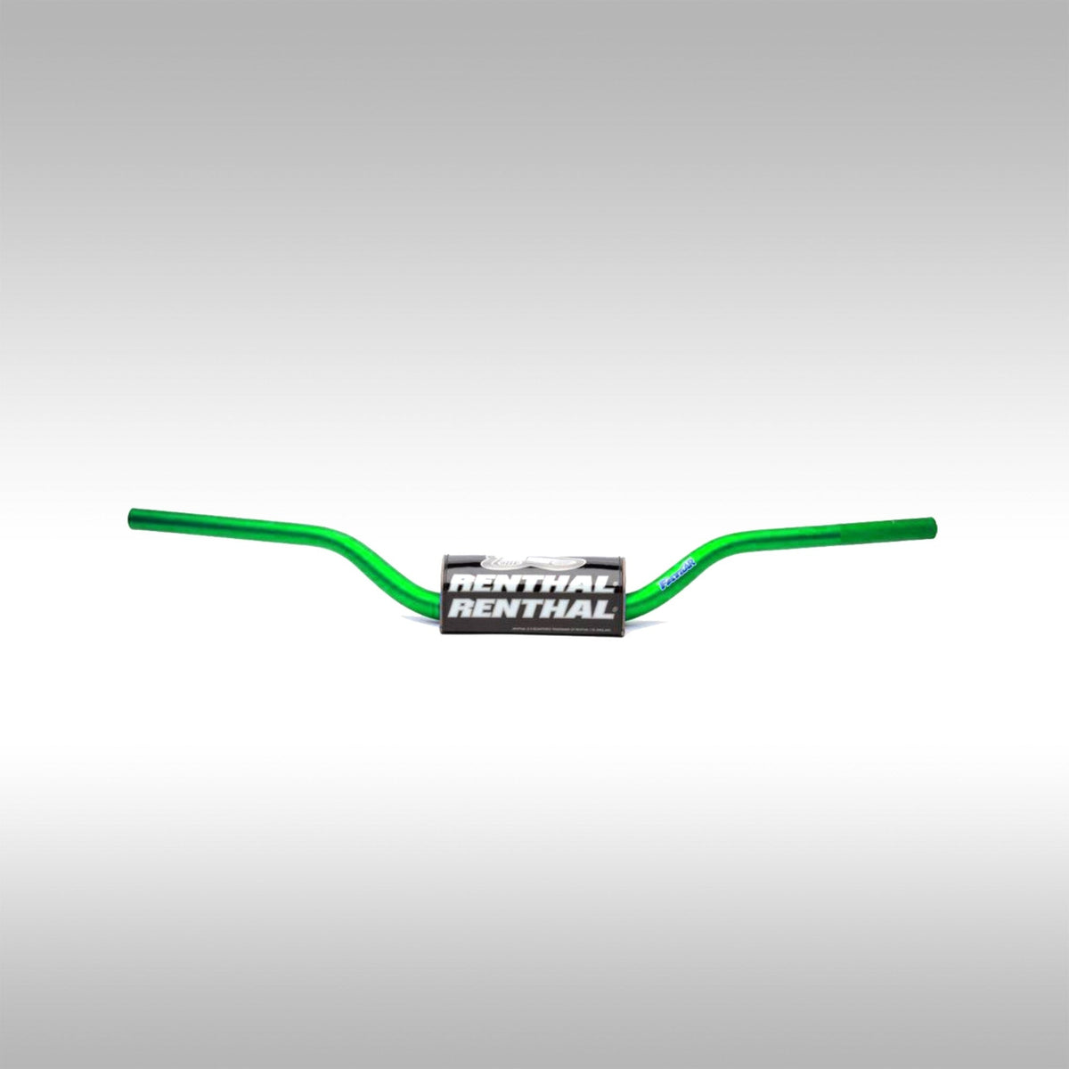 Green Renthal Fatbar 1-1/8" dirt bike handlebar in the 604 RC bend profile.