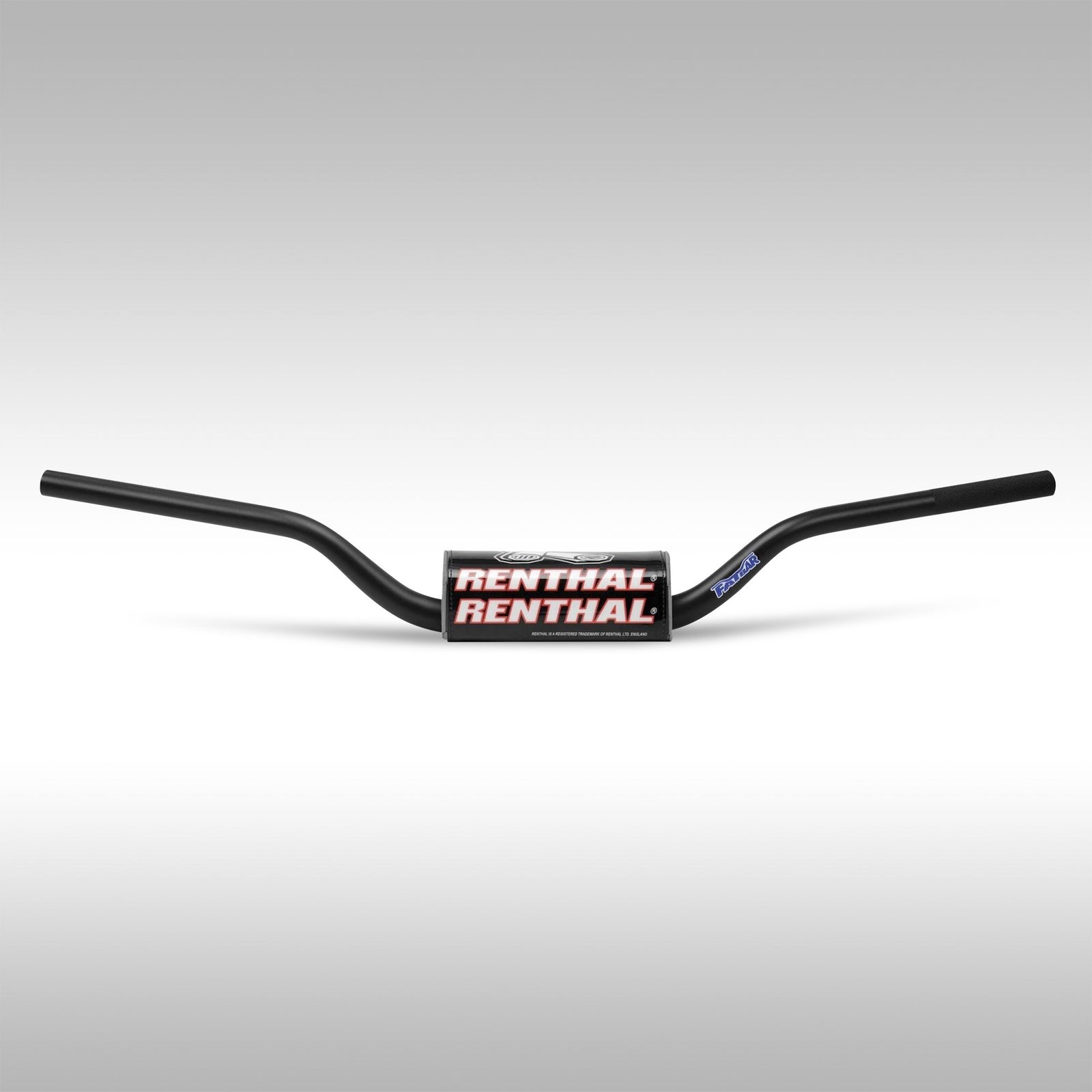Black handlebar with Renthal branding on a gray background