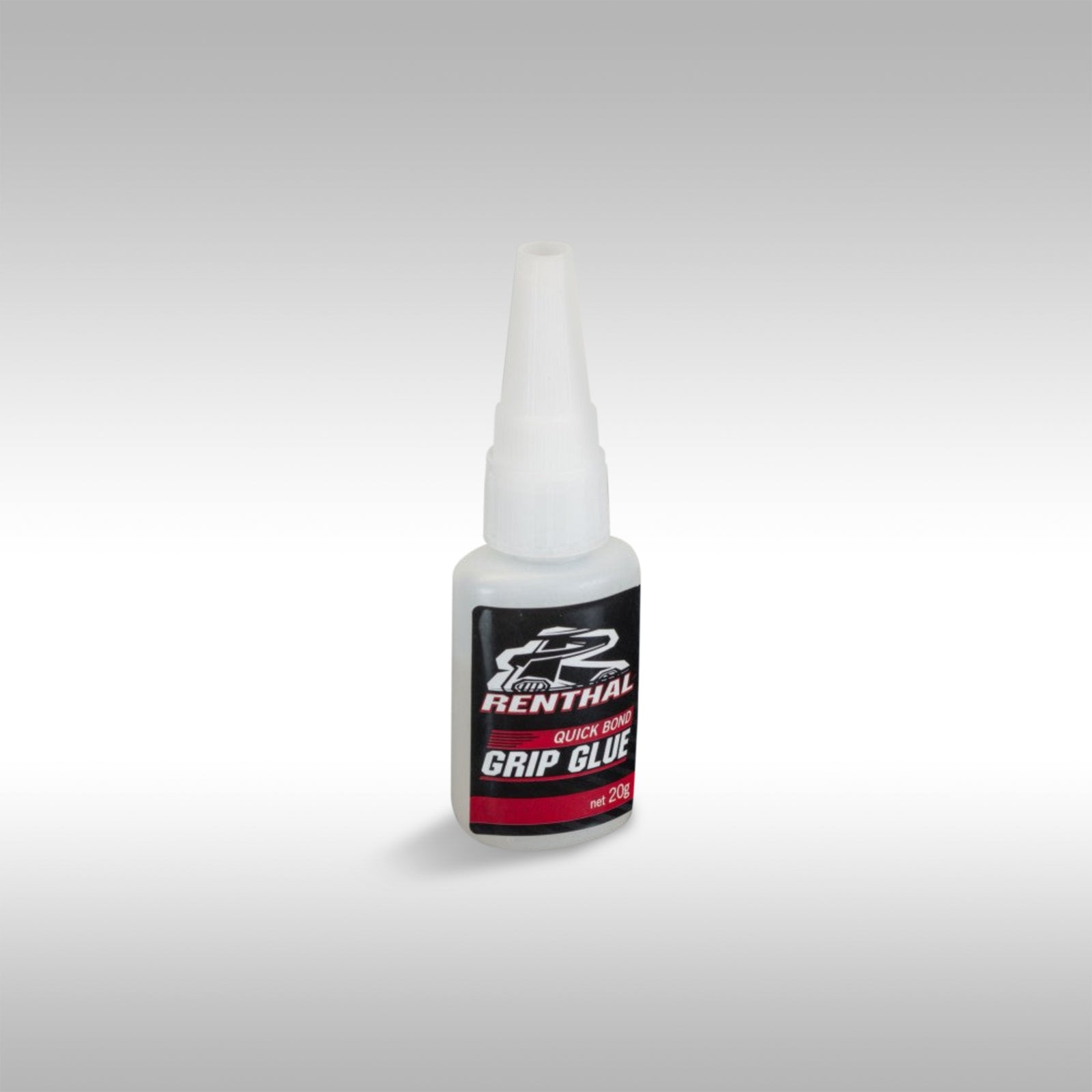 Bottle of Renthal Quick Bond Grip Glue on a gray background