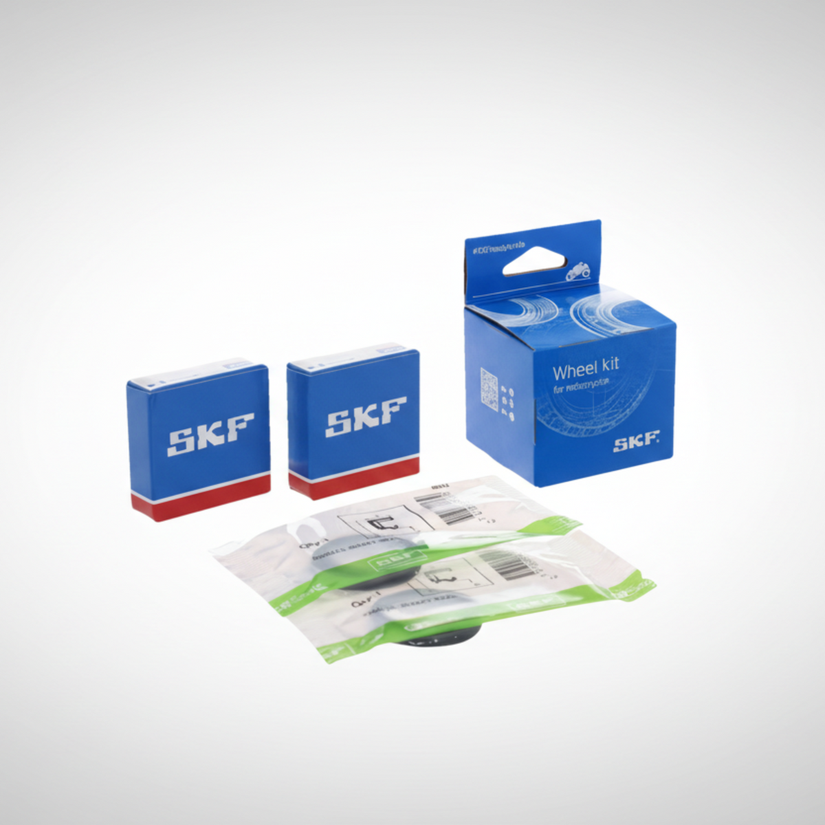 SKF wheel bearing and seal kit packaging on a white background