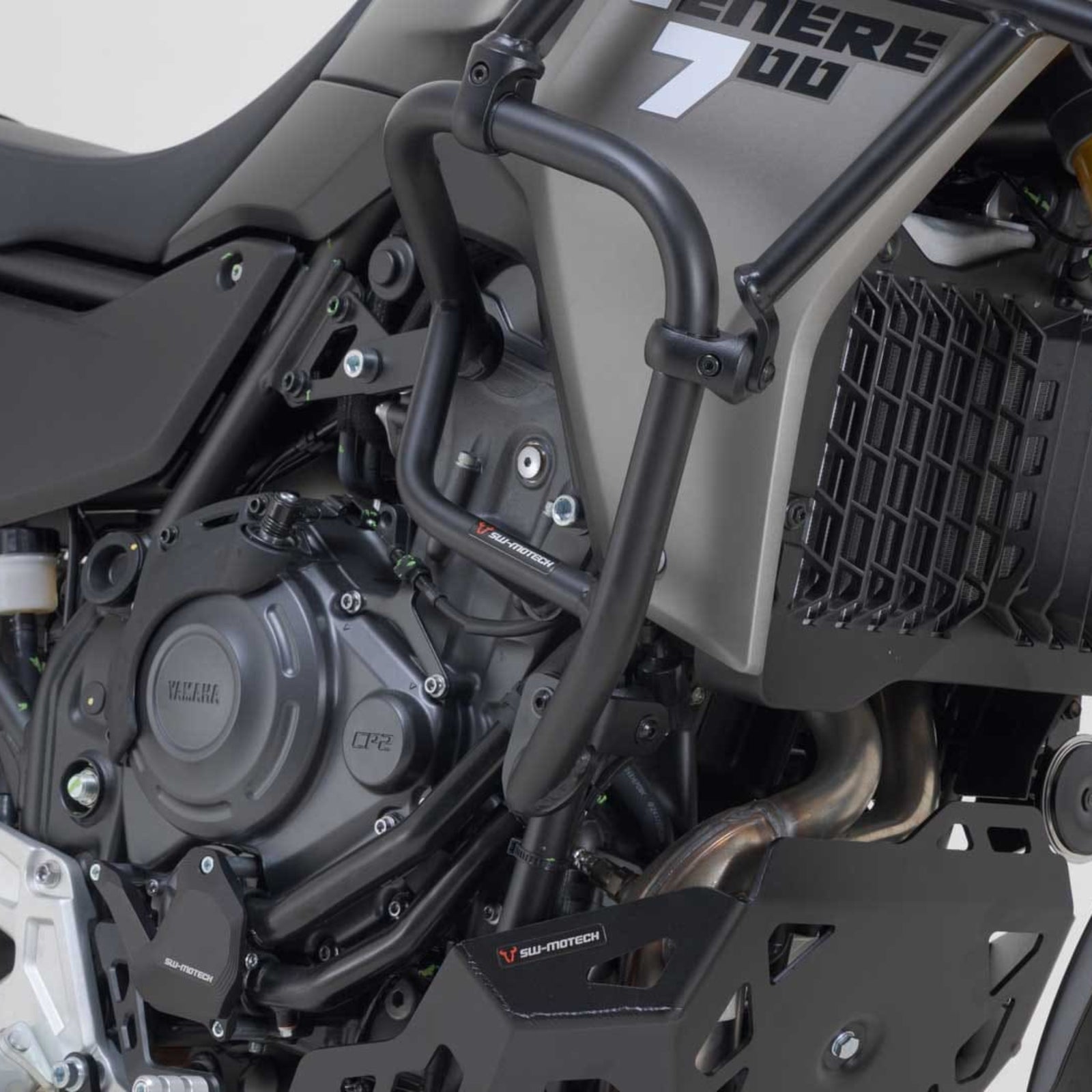 SW-Motech black tubular steel crash bars installed on a Yamaha Tenere 700.