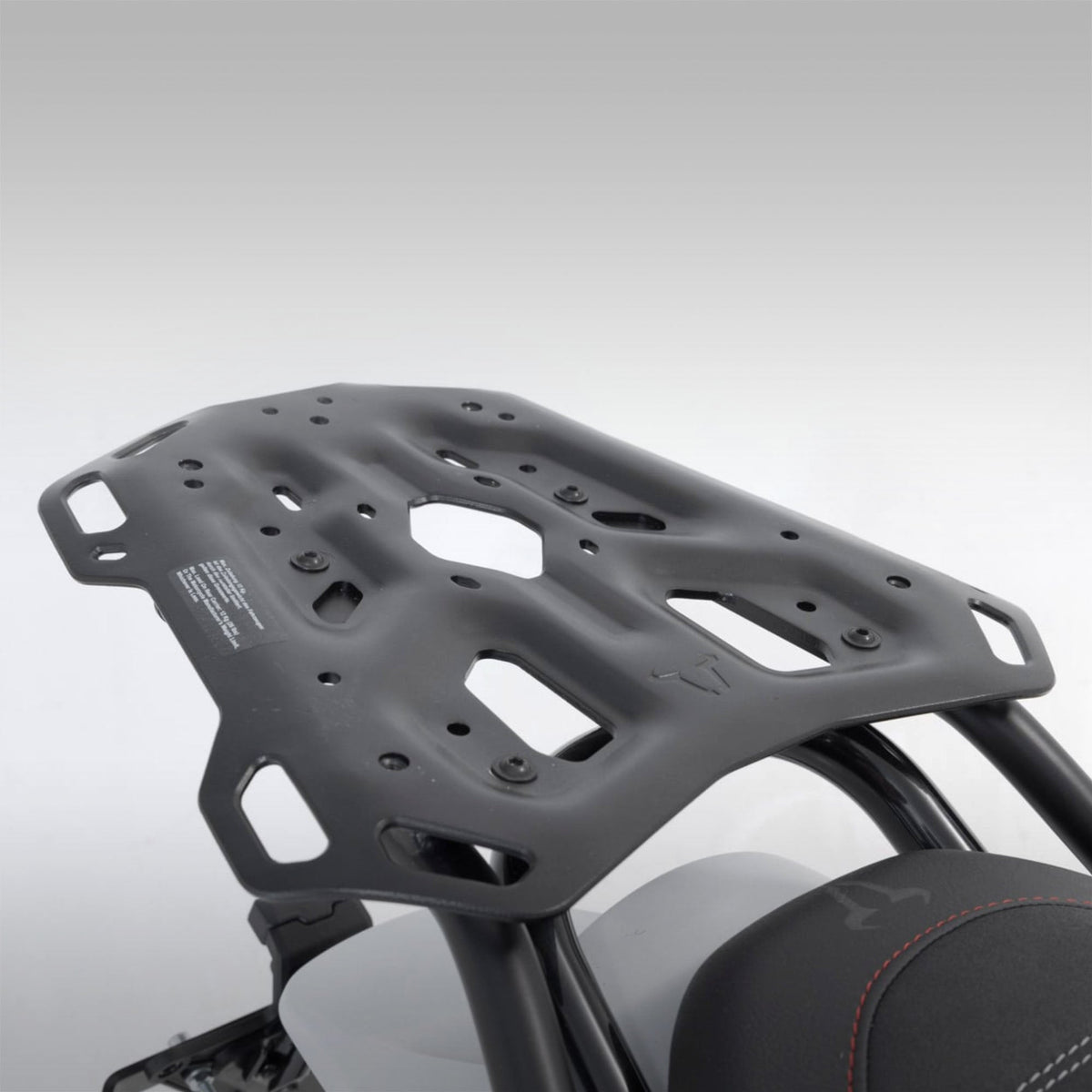 Black SW-Motech Adventure-Rack rear luggage rack installed on a Ducati DesertX.