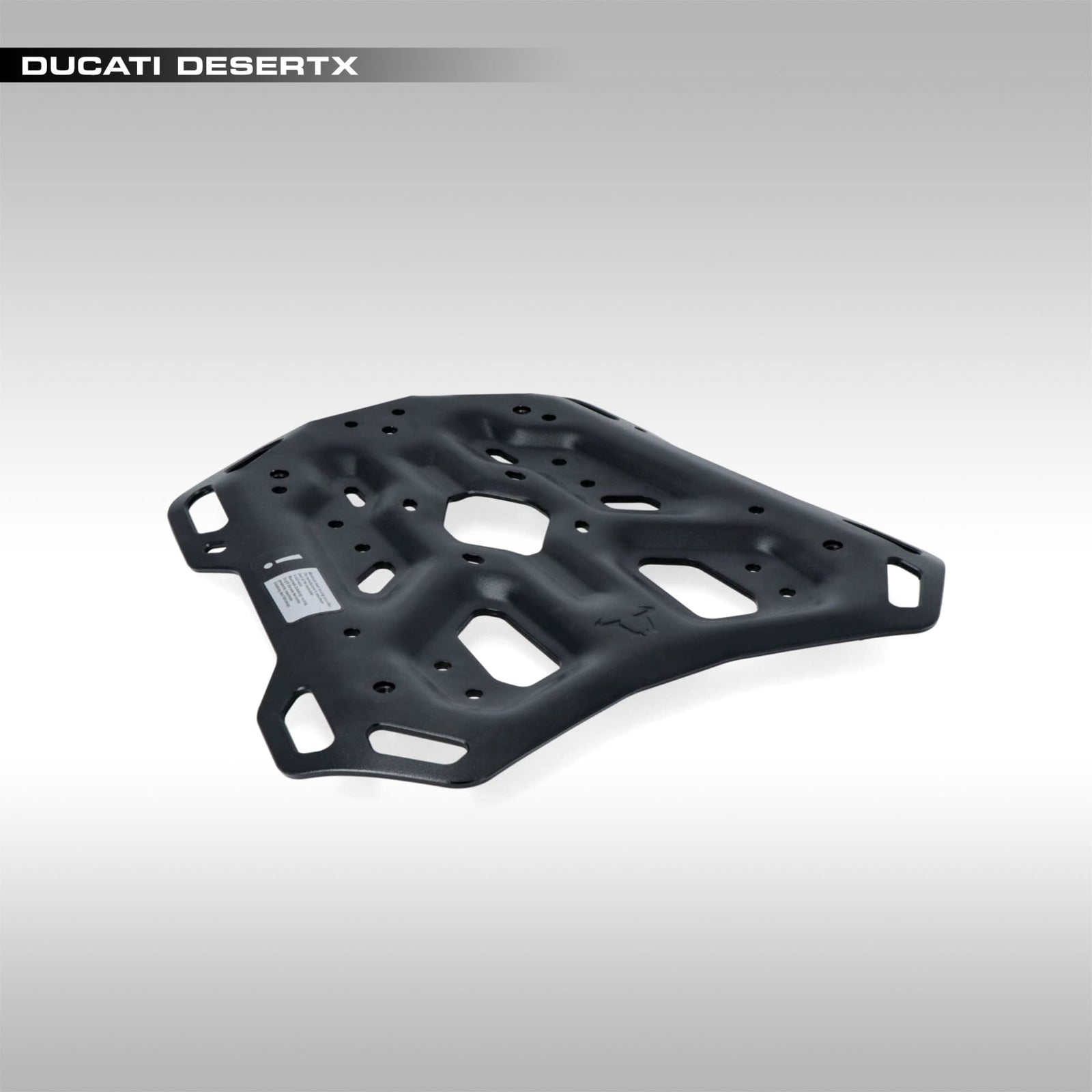 Black SW-Motech Adventure-Rack rear luggage rack installed on a Ducati DesertX.