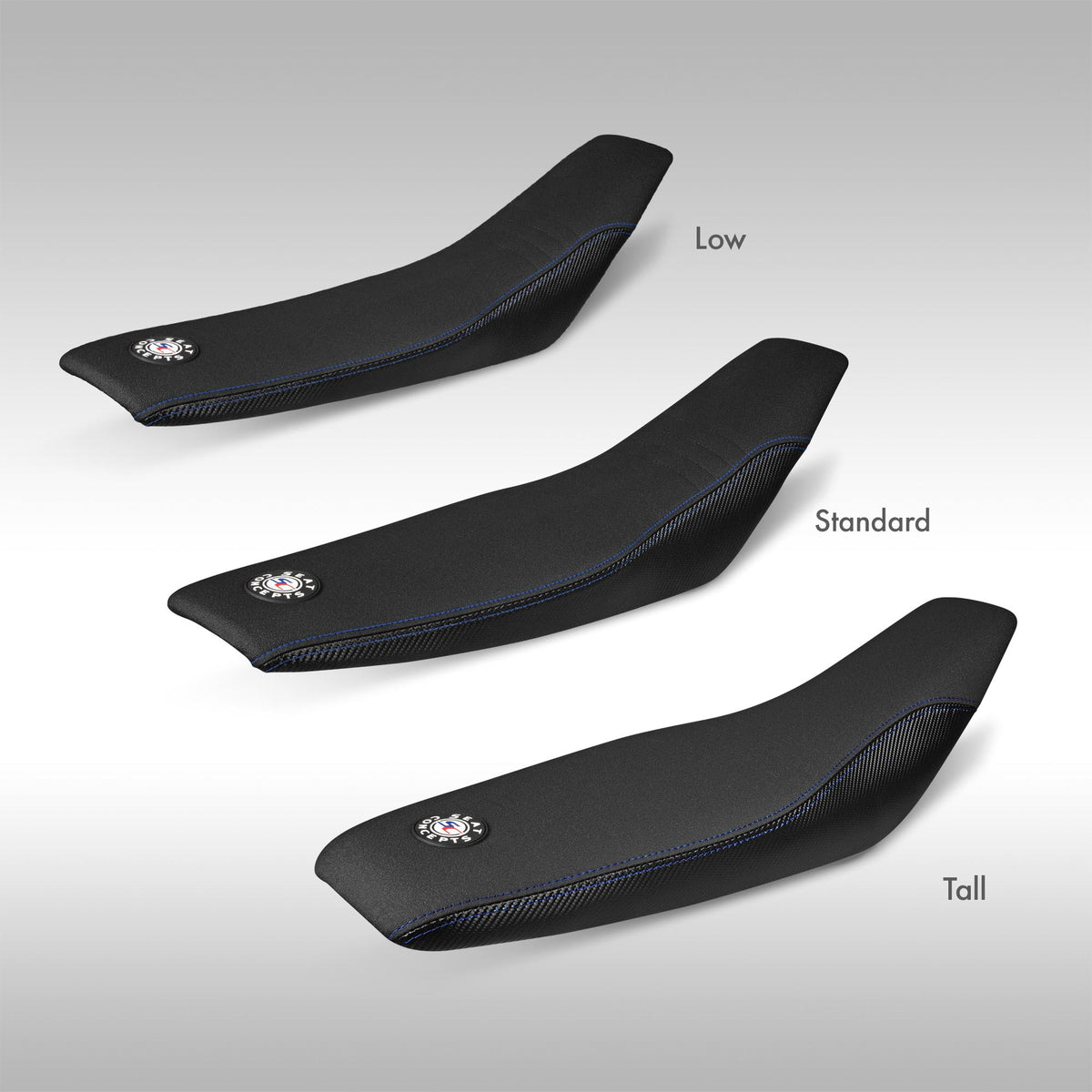 Seat Concepts Comfort 2020 HUS FE TE with blue thread all heights blue labeled on a light gray background.