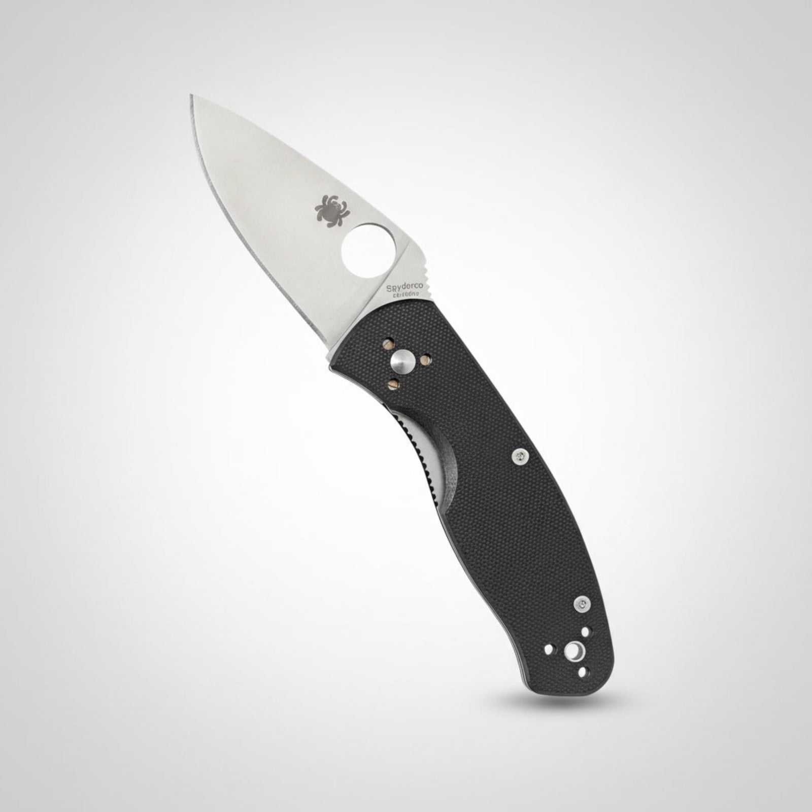 Spyderco Persistence C136GP folding knife showing the full-flat grind blade and black G-10 handle.
