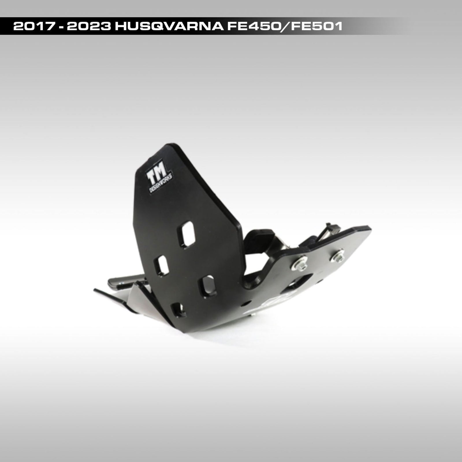 TM Designworks Skid Plate Black for Husqvarna FE and KTM EXC-F on light gray background