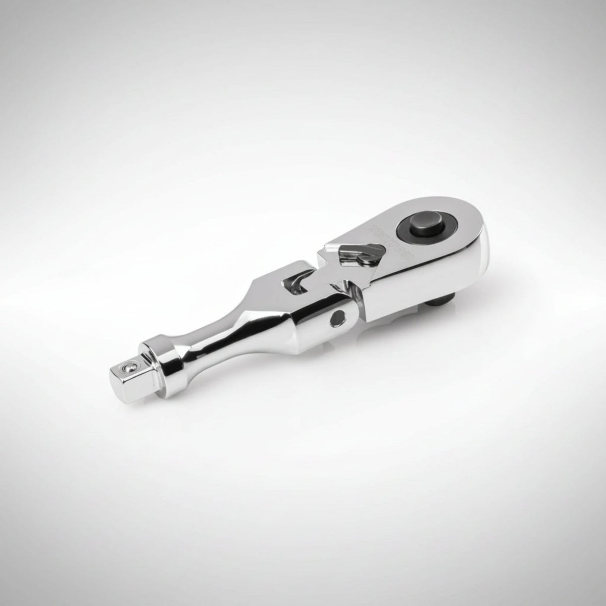 Tekton SRH38003 1/4-inch drive flex head stubby ratchet showing the 90-tooth head and the handle tang.