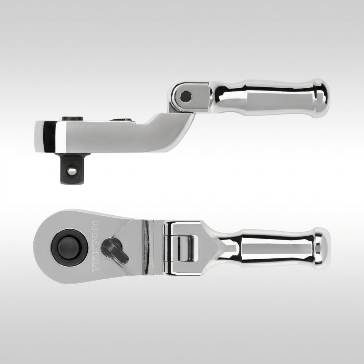 Tekton SRH35104 3/8 inch drive folding quick release ratchet showing the 90 tooth head and flex handle.