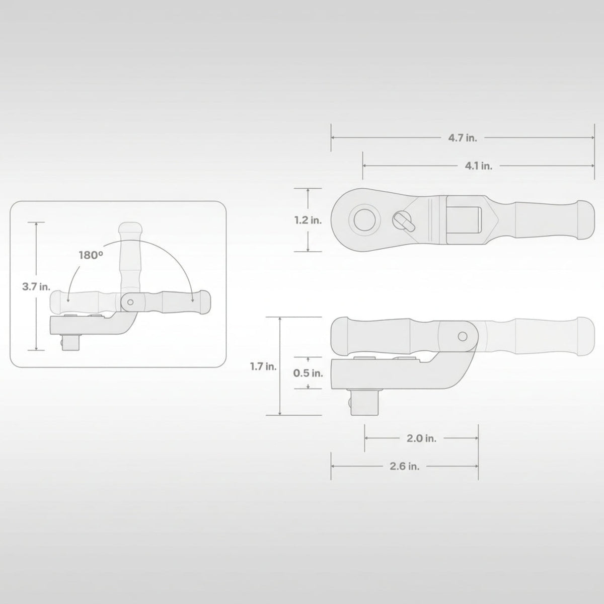 Line drawing of Tekton SRH35104 3/8 inch drive folding quick release ratchet showing the 90 tooth head and flex handle.