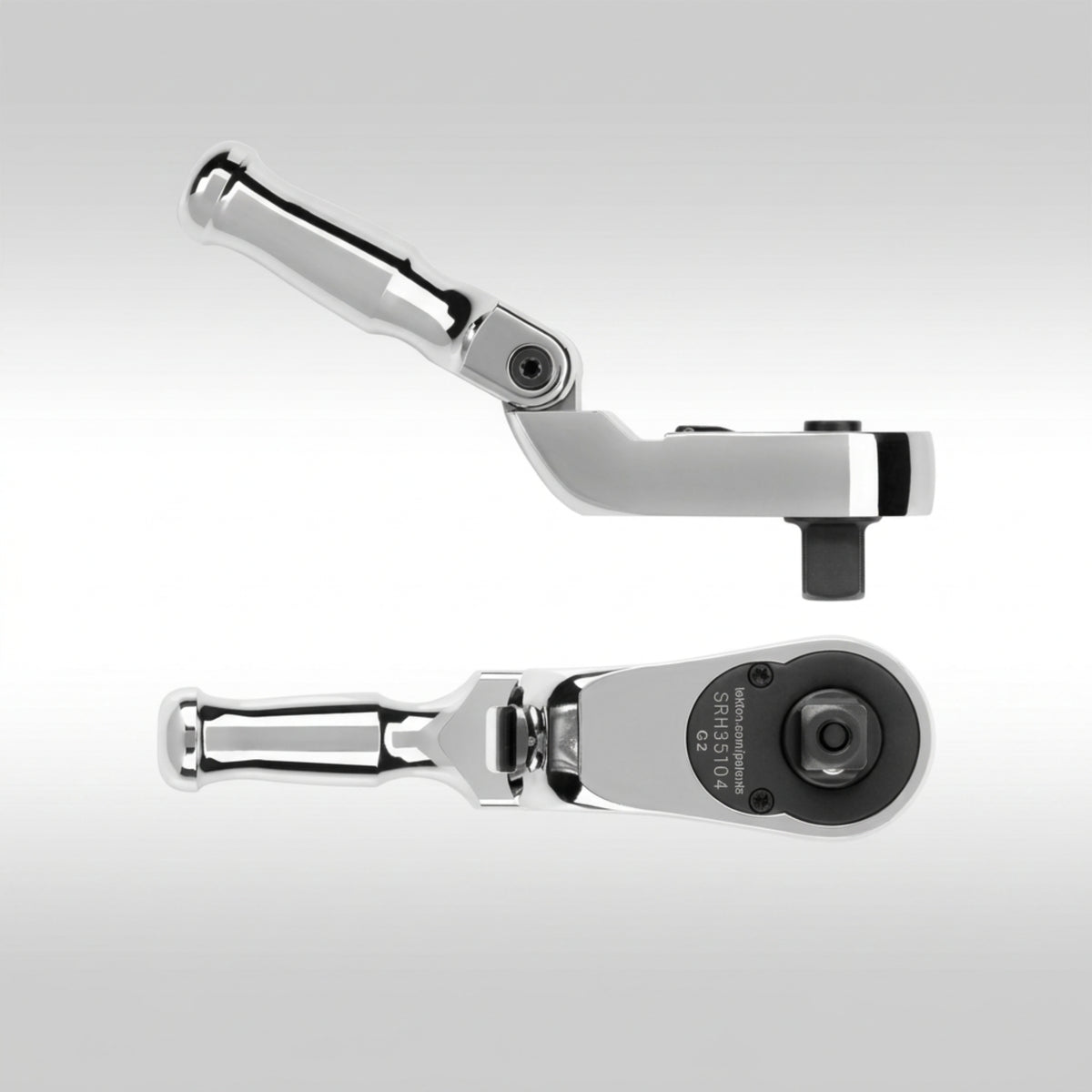 Tekton SRH35104 3/8 inch drive folding quick release ratchet showing the 90 tooth head and flex handle.