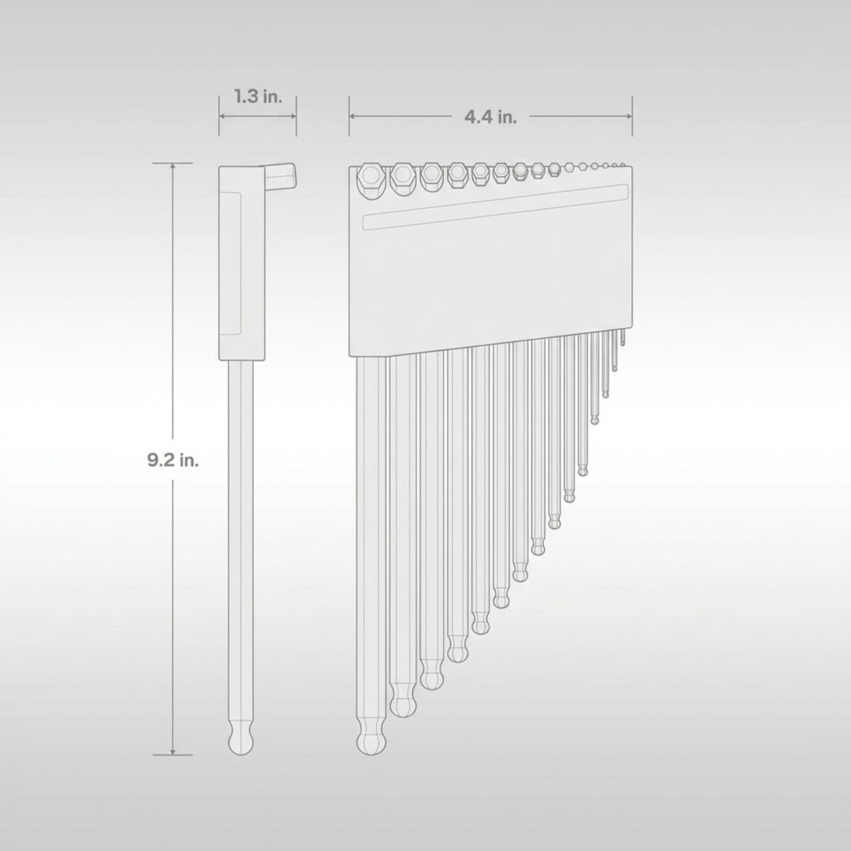 Tekton short arm ball end metric hex l-key set in compact storage holder.