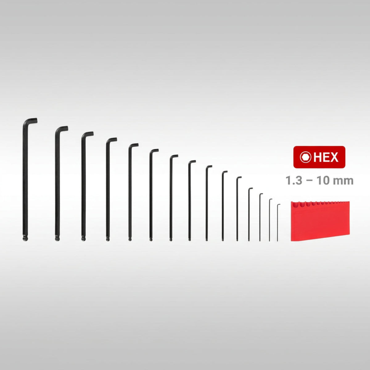 Tekton short arm ball end metric hex l-key set in compact hinged storage holder.