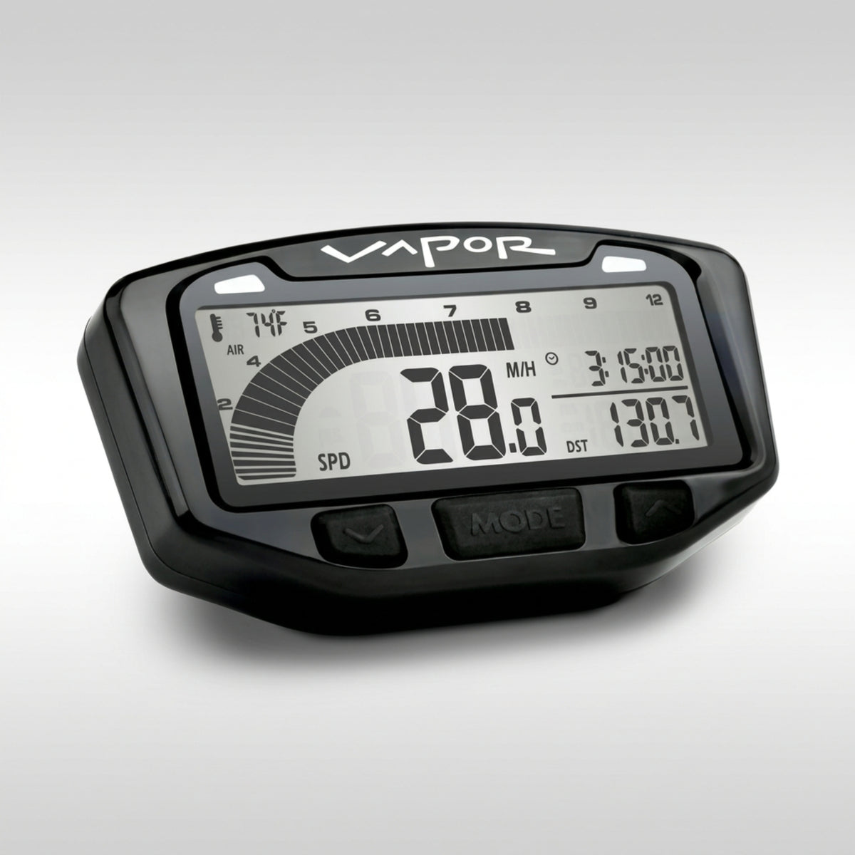 Trail Tech Vapor digital motorcycle gauge cluster kit diplaying speed, temp and trip