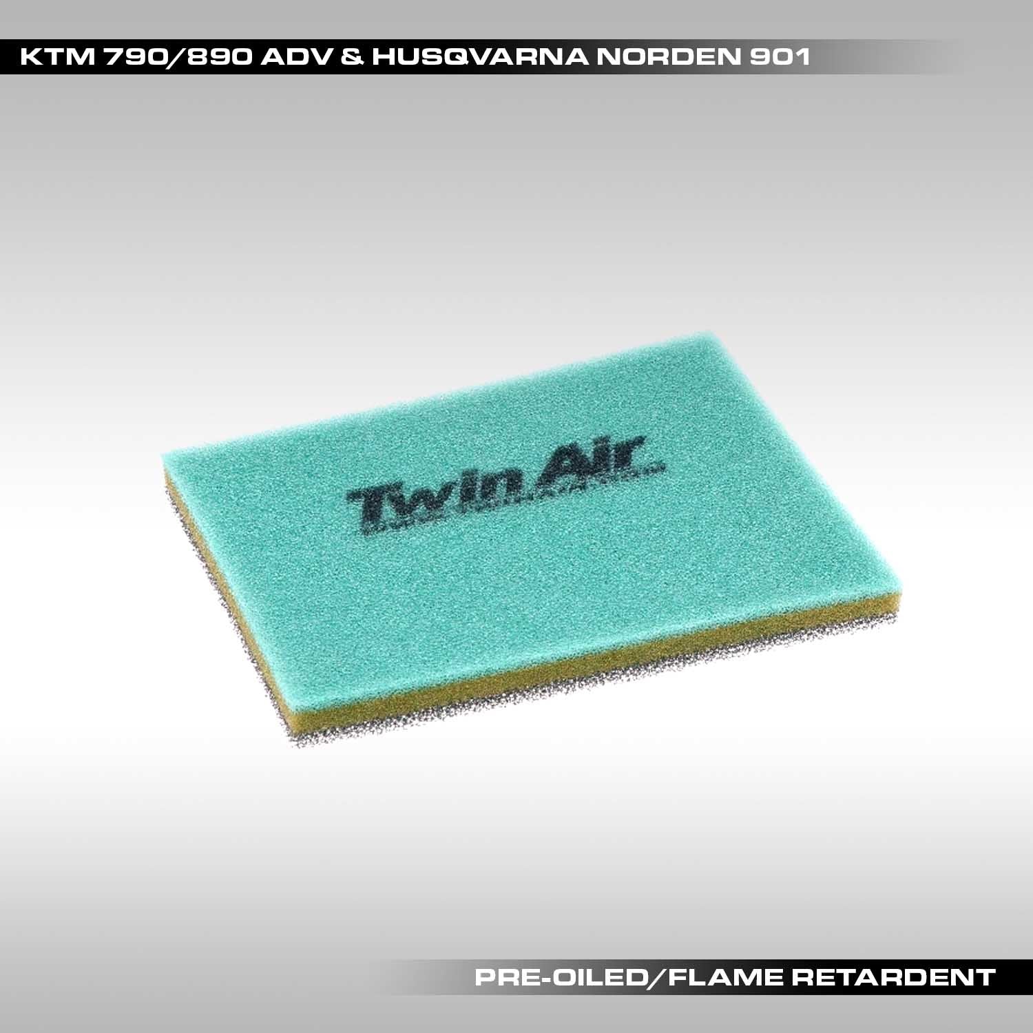 Twin Air pre-oiled flame retardant air filter for KTM 790 / 890 Adventure & Husqvarna Norden 901 motorcycles, displayed on a white background.