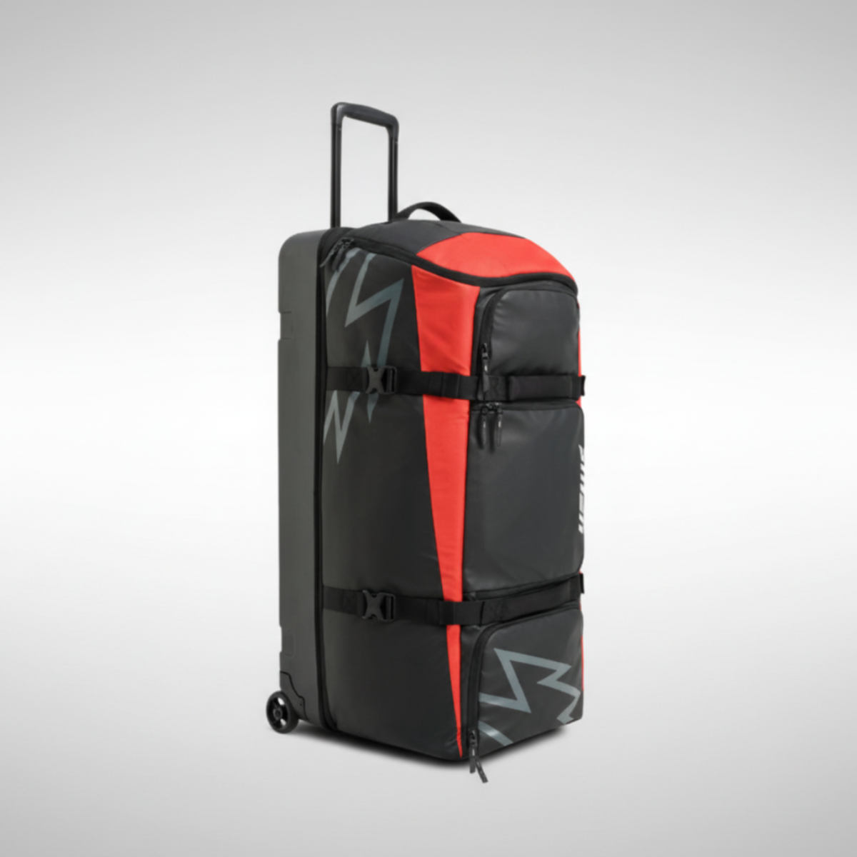 USWE Buddy 150L Athlete Gear Trolley Bag in Black and Red with Telescopic Handle.