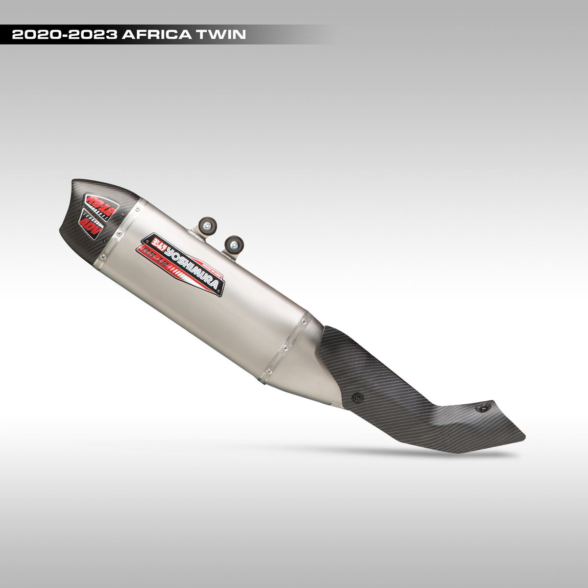 Yoshimura RS-12 slip-on exhaust pipe for Honda CRF1100 Africa Twin on a gray background