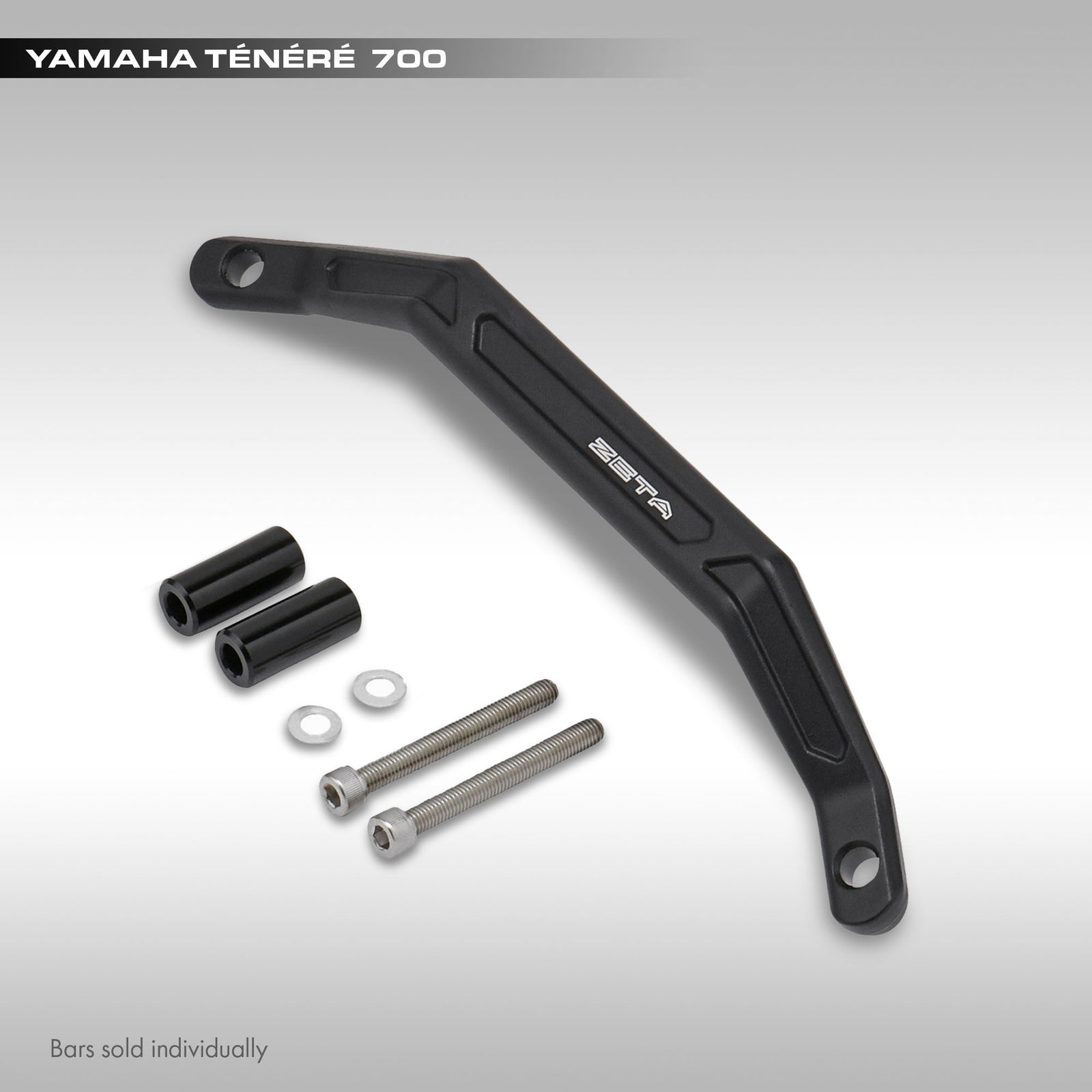 Rear grab handle for Yamaha Tenere 700 with hardware on a gray background.