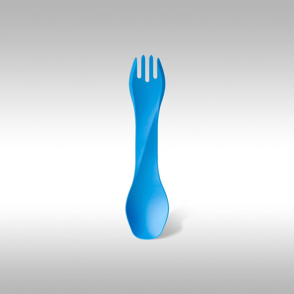 Blue humangear UNO spork on a gray background