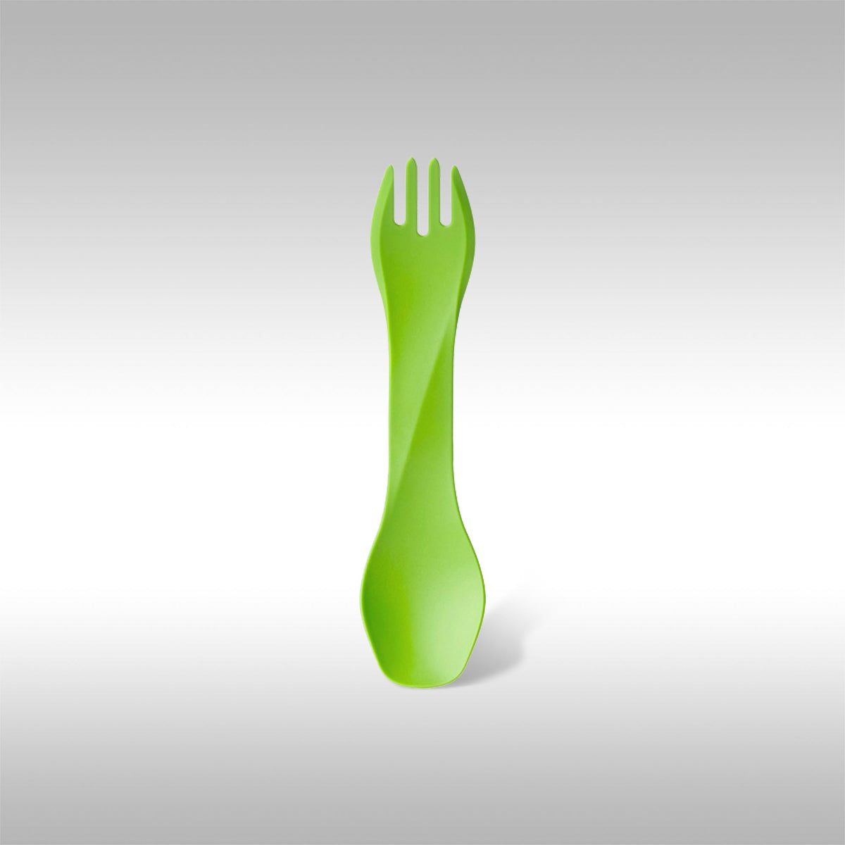 Green humangear UNO spork on a gray background