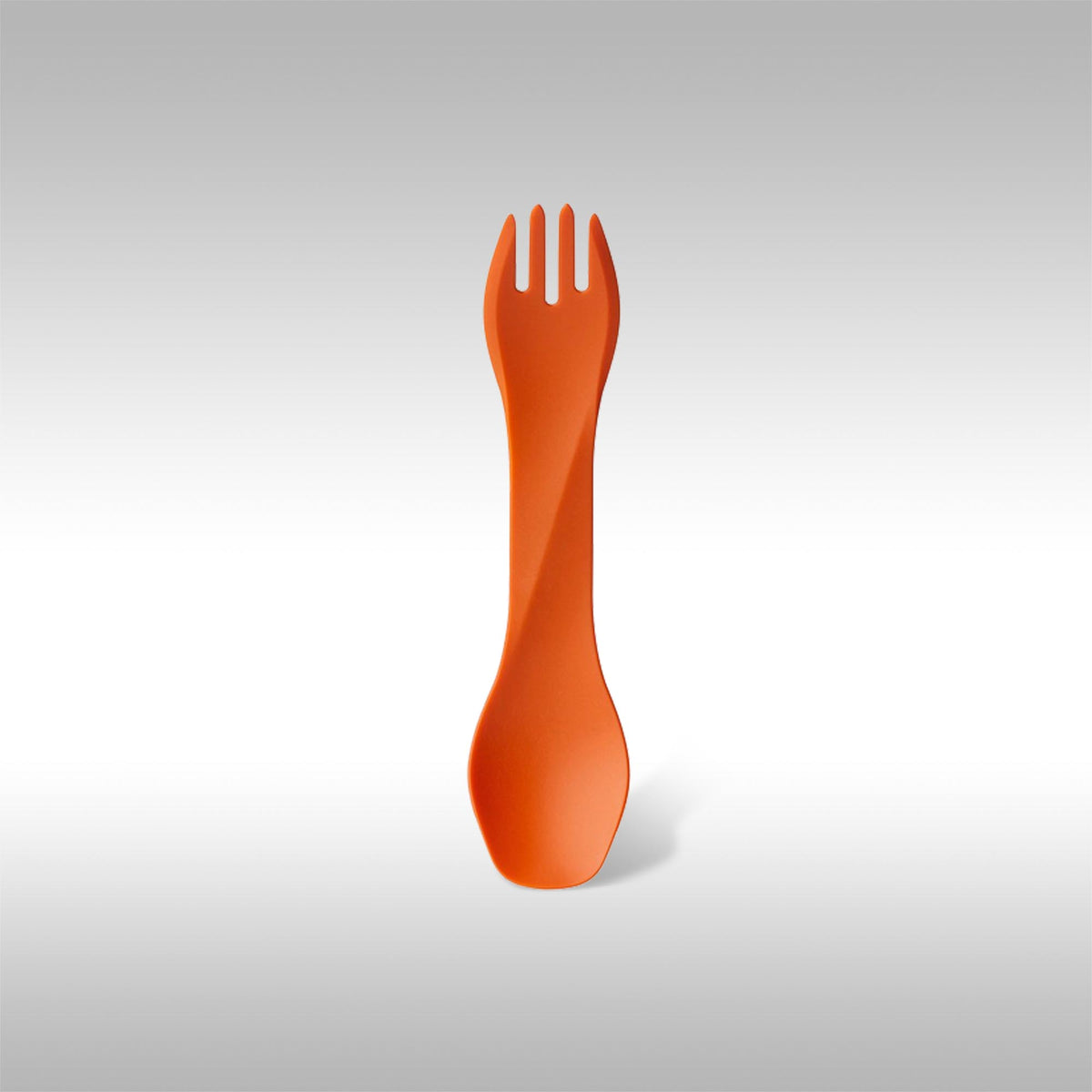 Orange humangear UNO spork on a gray background