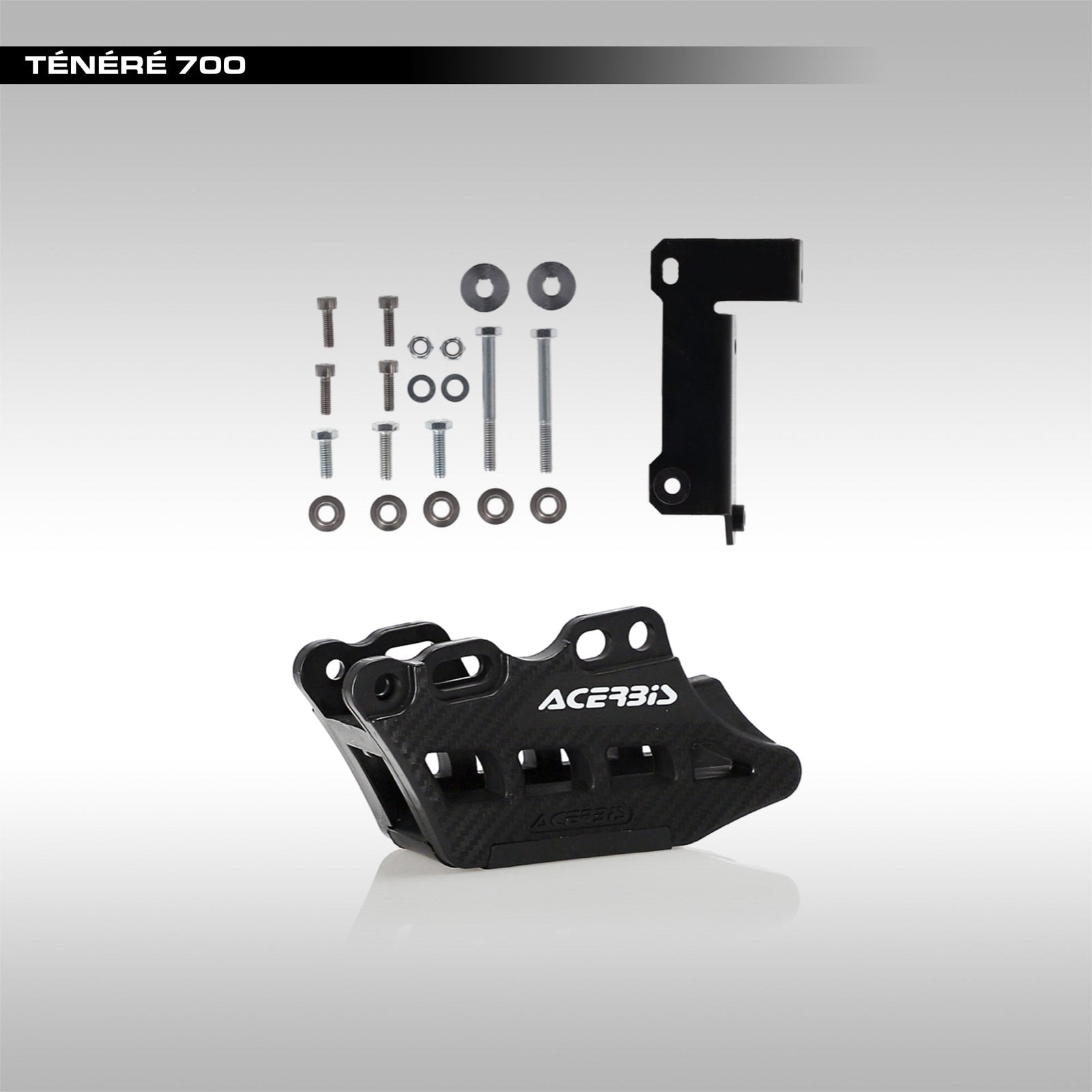 Acerbis brand motorcycle chain guide kit for the Yamaha Tenere 700, including black plastic components and metal hardware.